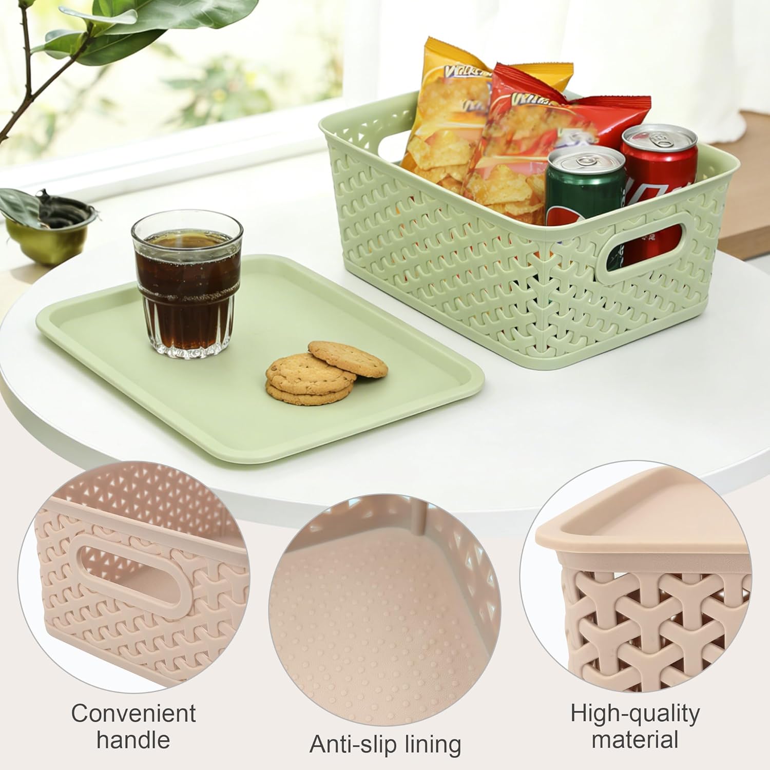 LYLIDIA 5 Stück Aufbewahrungsbox mit Deckel, kleiner Korb, 4 L Box Aufbewahrungskorb im Rattan-Design, stapelbare Box PP-Kunststoff, Organizer-Körbe, Stapelboxen mit Griffen, 25 x 17 x 10,5 cm (buntes Set). – Bild 3
