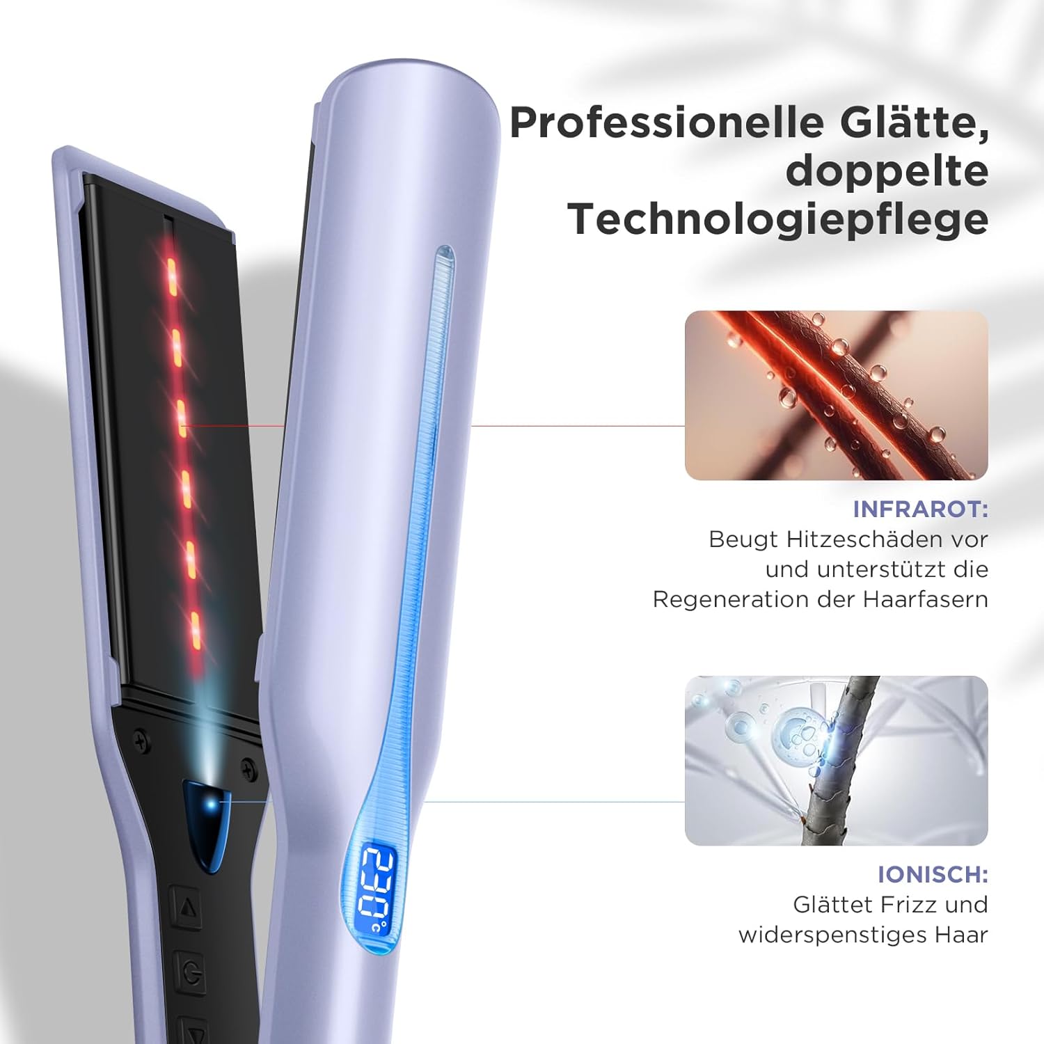 Infrarot-Ionen-Haarglätter mit breiten 45-mm-Stylingplatten, PARWIN PRO BEAUTY Professionelles Glätteisen für dickes, krauses, lockiges und langes Haar, Infrarot- und Ionentherapie, 14 Temperaturstufen, Lila – Bild 2