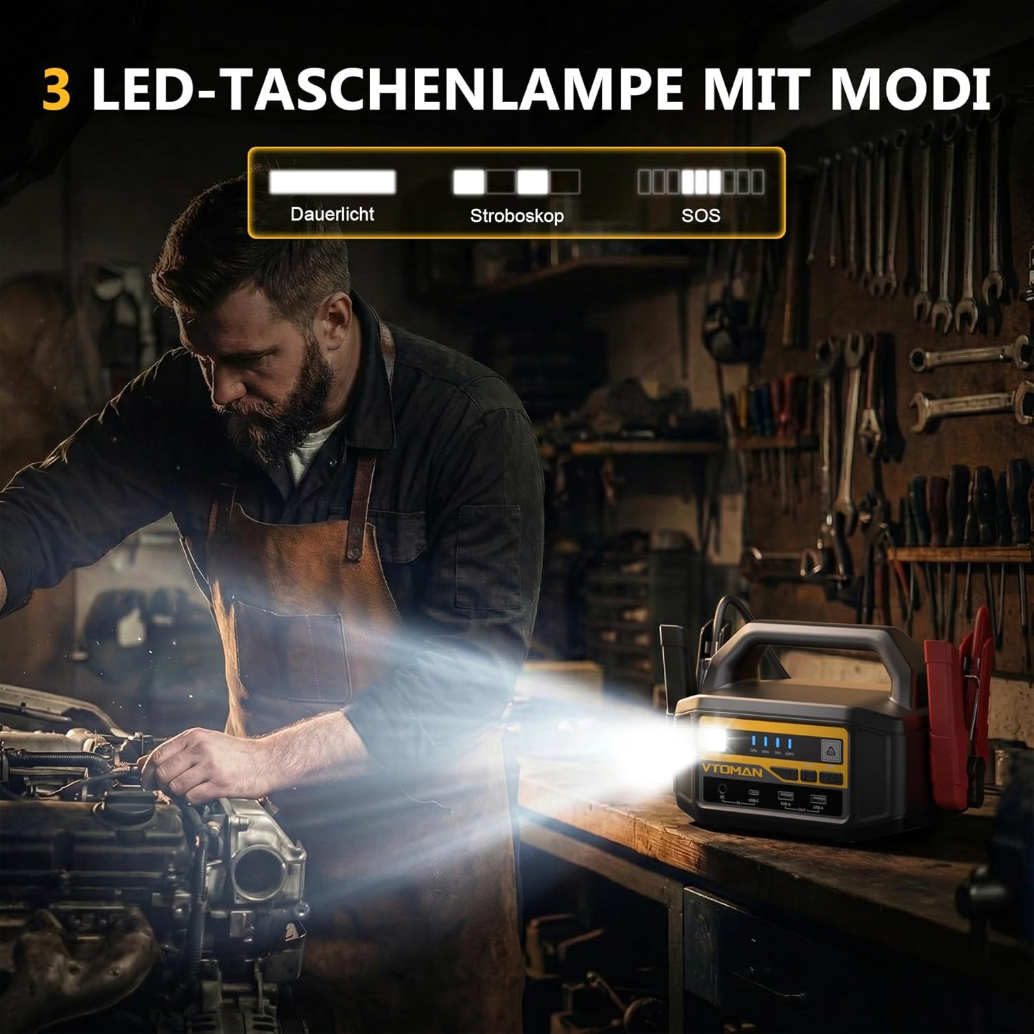 VTOMAN V-Truck Auto-Starthilfe-Powerbank, 6000 A, 12 V/24 V, tragbarer Batterie-Booster für LKWs, Lieferwagen und Traktoren (alle Benziner und Diesel), Starter-Powerbank mit LED-Taschenlampe und USB-Schnellladung – Bild 7
