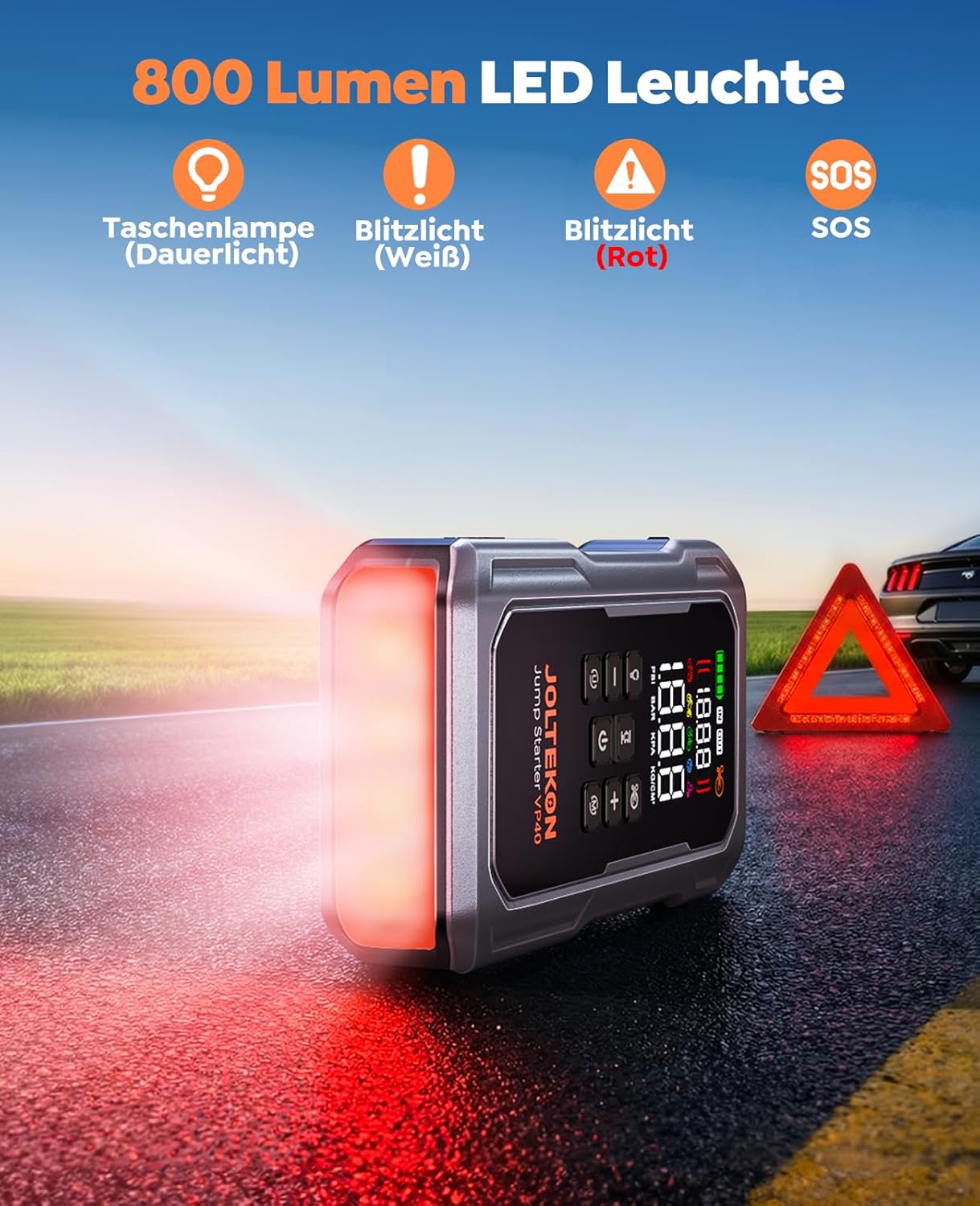 7000 A Auto-Starthilfe-Powerbank für Autos, Starthilfe für alle Benziner und 12,0-l-Diesel, Starthilfe-Powerbank mit Lüfter und 160-PSI-Kompressor, Starthilfe mit 800-Lumen-LED-Licht und 3,3 Zoll – Bild 6
