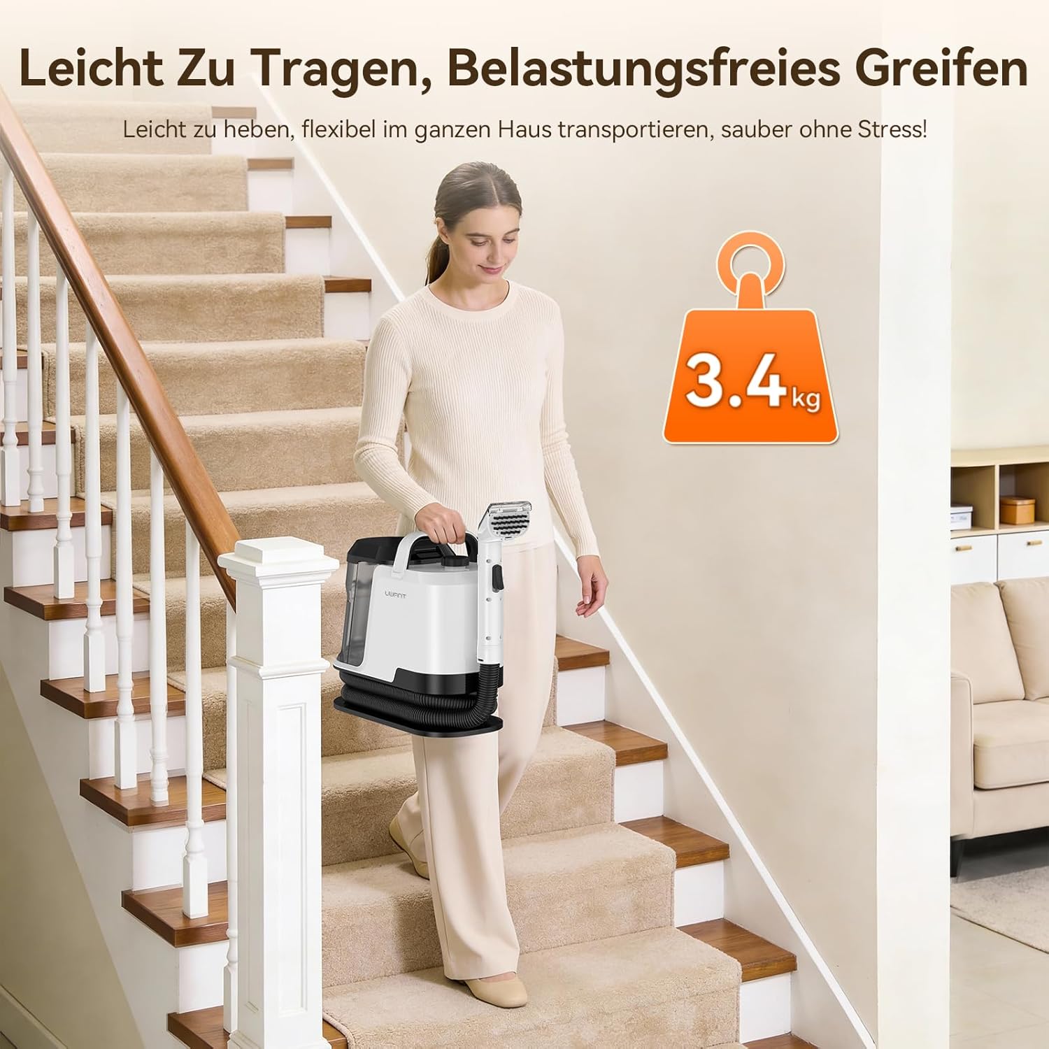 Uwant Y100 Dampf-Polsterreinigungsgerät, 3-in-1-Nasssauger für Sofa, Teppich und Auto mit 18 kPa, 100 °C heißem Dampf, 65 °C heißem Wasser, kaltem Wasser, selbstreinigend, Multi-Bürstenkopf und 500 ml Teppich – Bild 15