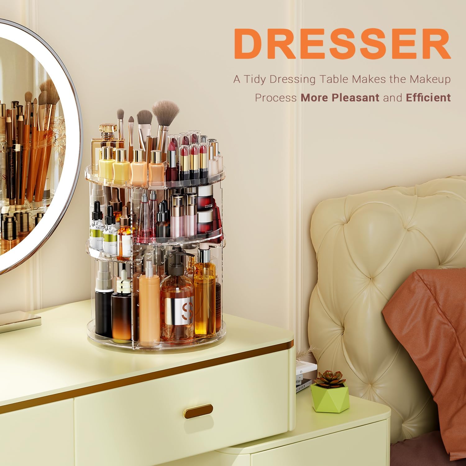 Auxmir Make-up-Kosmetik-Organizer, um 360° drehbare Aufbewahrung, Make-up-Organizer für Kommode, Schminktisch, Hautpflege-Aufbewahrungssystem, transparent – Bild 8