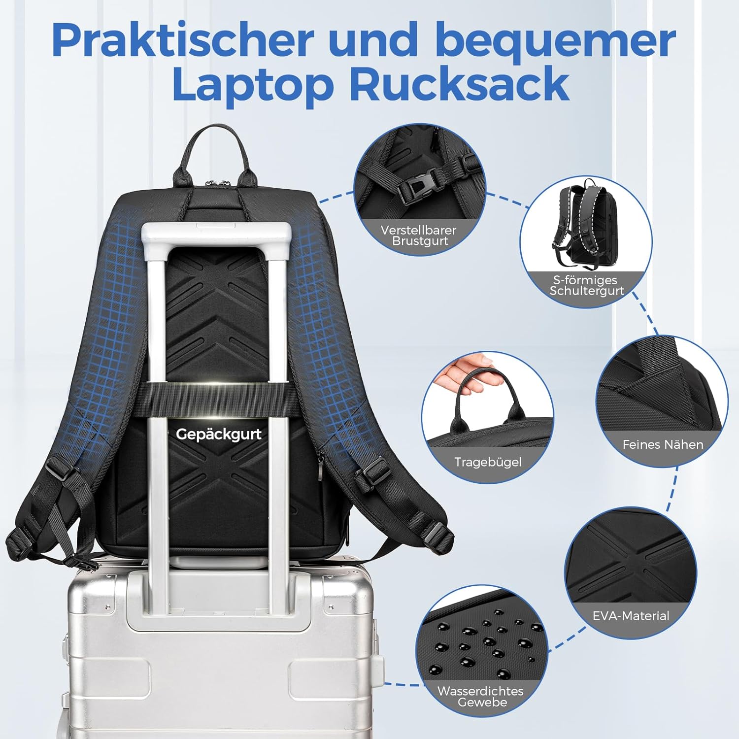 Fenree.geer Herren Laptop Business Rucksack – Leichter 15,6 Zoll Slim Laptop Rucksack mit USB – Ladeanschluss Wasserdicht & Erweiterbar (12-22L) Rucksack Schwarz Tragbarer Arbeitsrucksack Herren – Bild 4