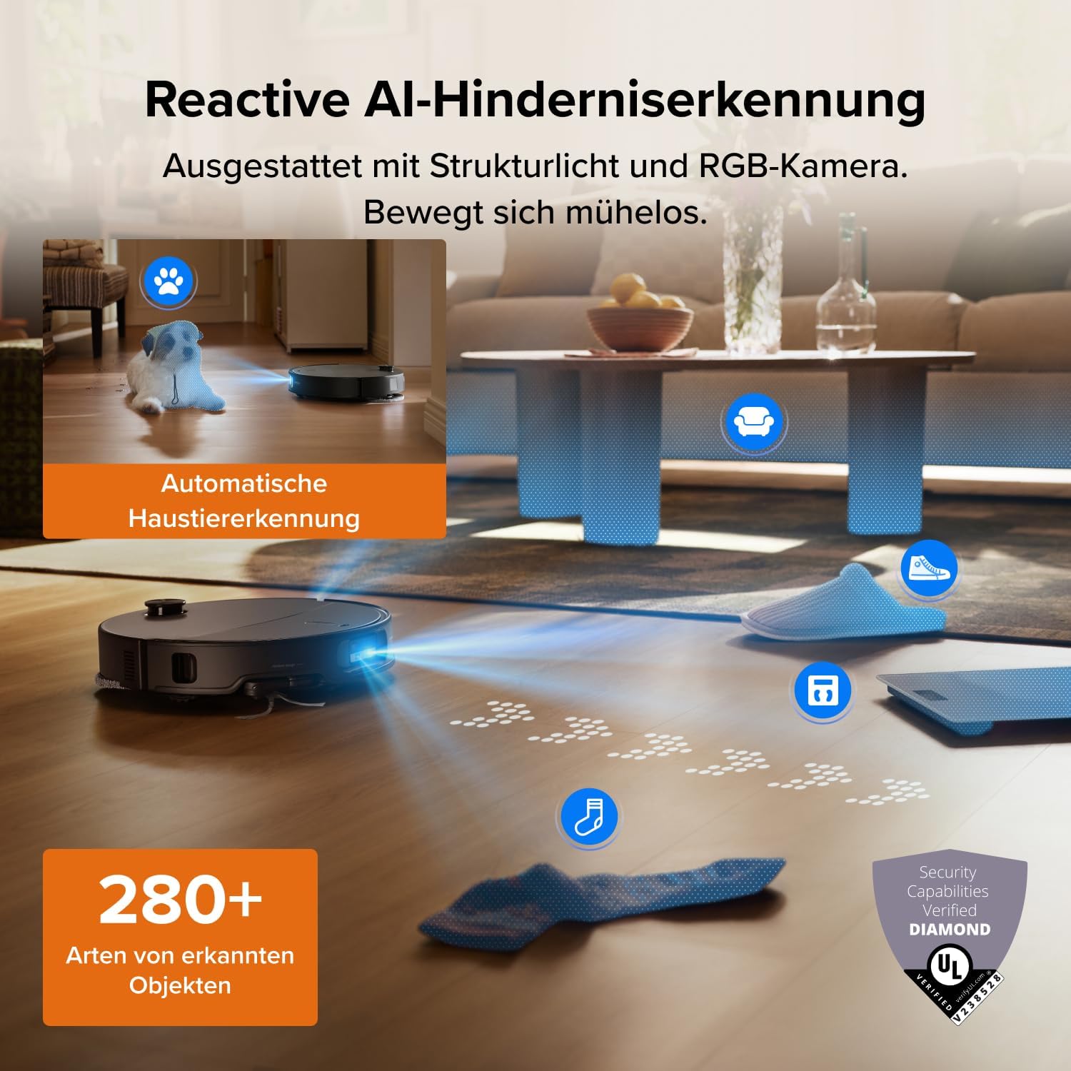 roborock Qrevo Edge 2 Set Saugroboter mit Wischfunktion&Hebarem Wischmopp, 25.000 Pa, Anti-Tangle, ultraflach 7,98 cm, 80 °C Heißwasser-Moppwäsche, FlexiArm-Technologie, AI-Hinderniserkennung(Schwarz) – Bild 8