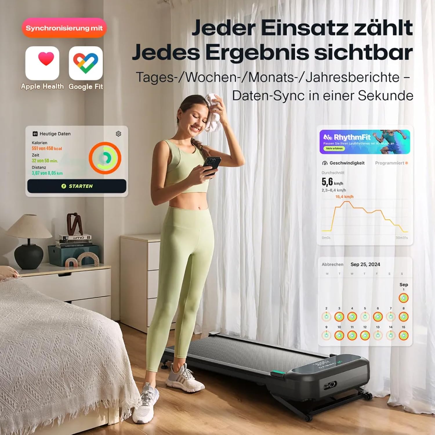 UREVO Automatische Steigung Walking Pad Mit KI-App, Laufband Schreibtisch, Leises Laufband mit bürstenlosem Motor für Wohnungen, kleine Räume und Homeoffice, 12-Punkt-Stoßdämpfung & virtuelles Wandern – Bild 5