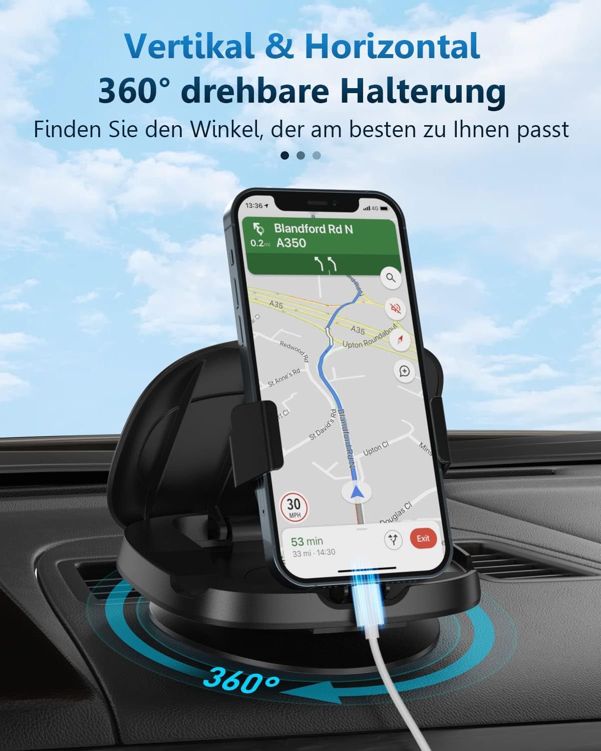 Handyhalterung Auto, 360° drehbare Handyhalterung Auto, Armaturenbrett Auto Handyhalterung mit Klebebasis, Auto Handyhalterung für iPhone 17/16/15/14/13/Pro Max/XS/XR, Samsung Galaxy Smartphones – Bild 2