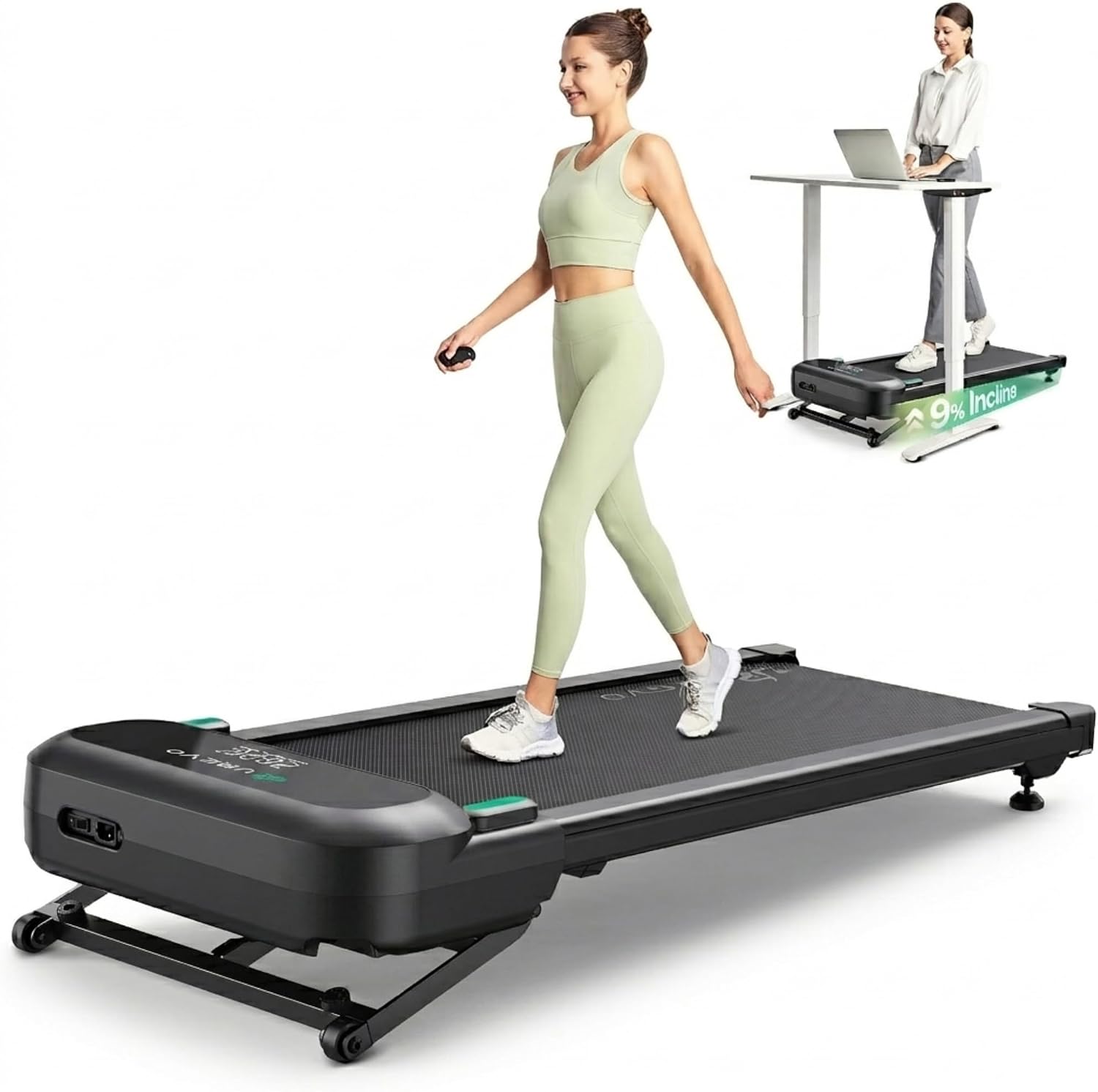 UREVO Automatische Steigung Walking Pad Mit KI-App, Laufband Schreibtisch, Leises Laufband mit bürstenlosem Motor für Wohnungen, kleine Räume und Homeoffice, 12-Punkt-Stoßdämpfung & virtuelles Wandern