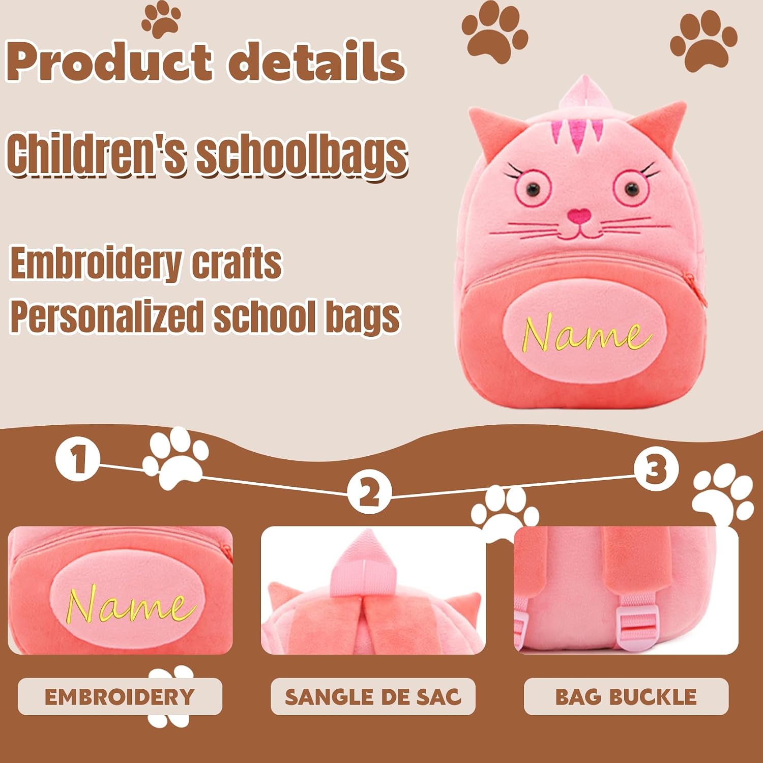 Allgemeiner personalisierter Kinderrucksack, gestickter Name, geeigneter Kinderrucksack für Mädchen, Jungen, geeignet für Kindergarten, Kindergarten und Schule, personalisierte Geschenke für den Schulanfang – Bild 2