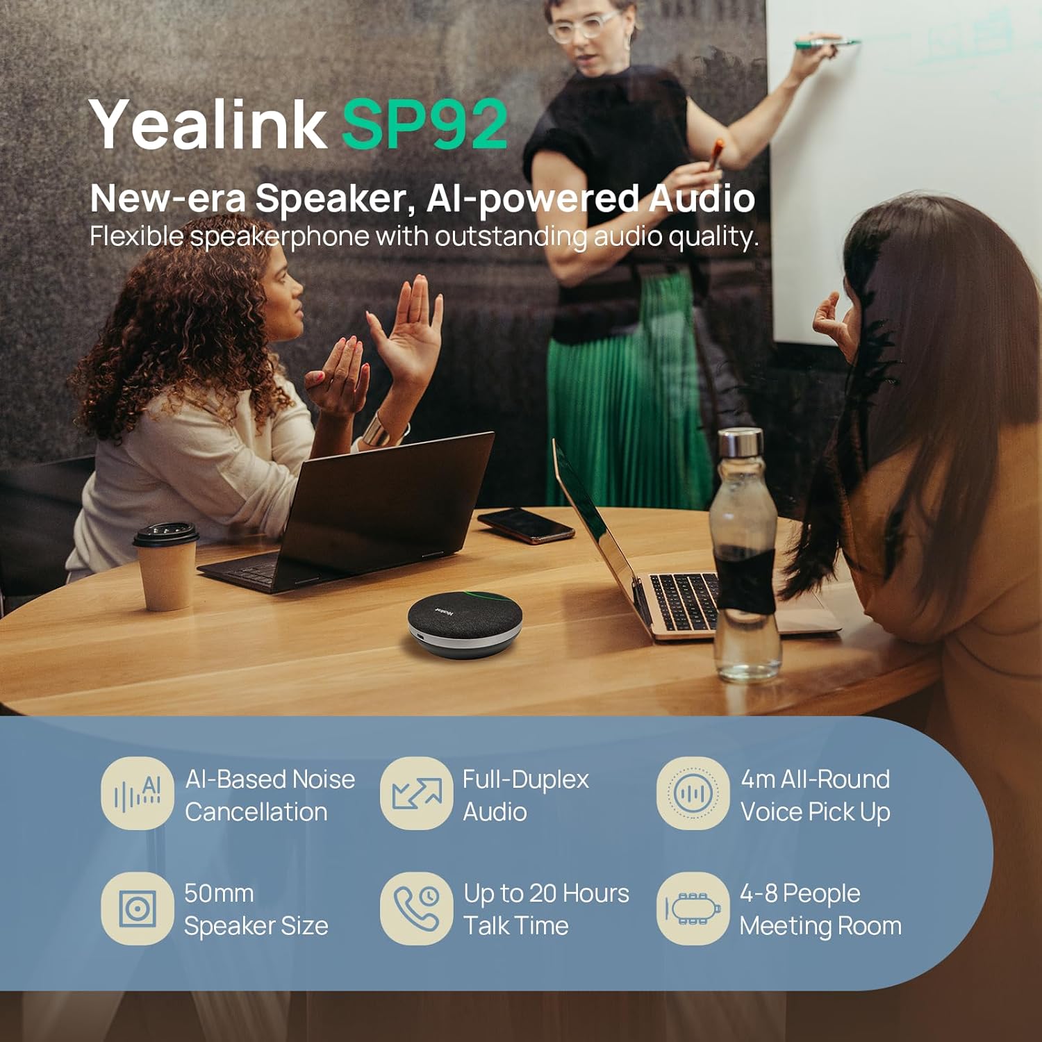 Yealink SP92 Konferenzlautsprecher mit Mikrofon, tragbares Konferenzmikrofon Bluetooth, AI-Mikrofon mit Geräuschunterdrückung, 20 Stunden Sprechzeit – Bild 2