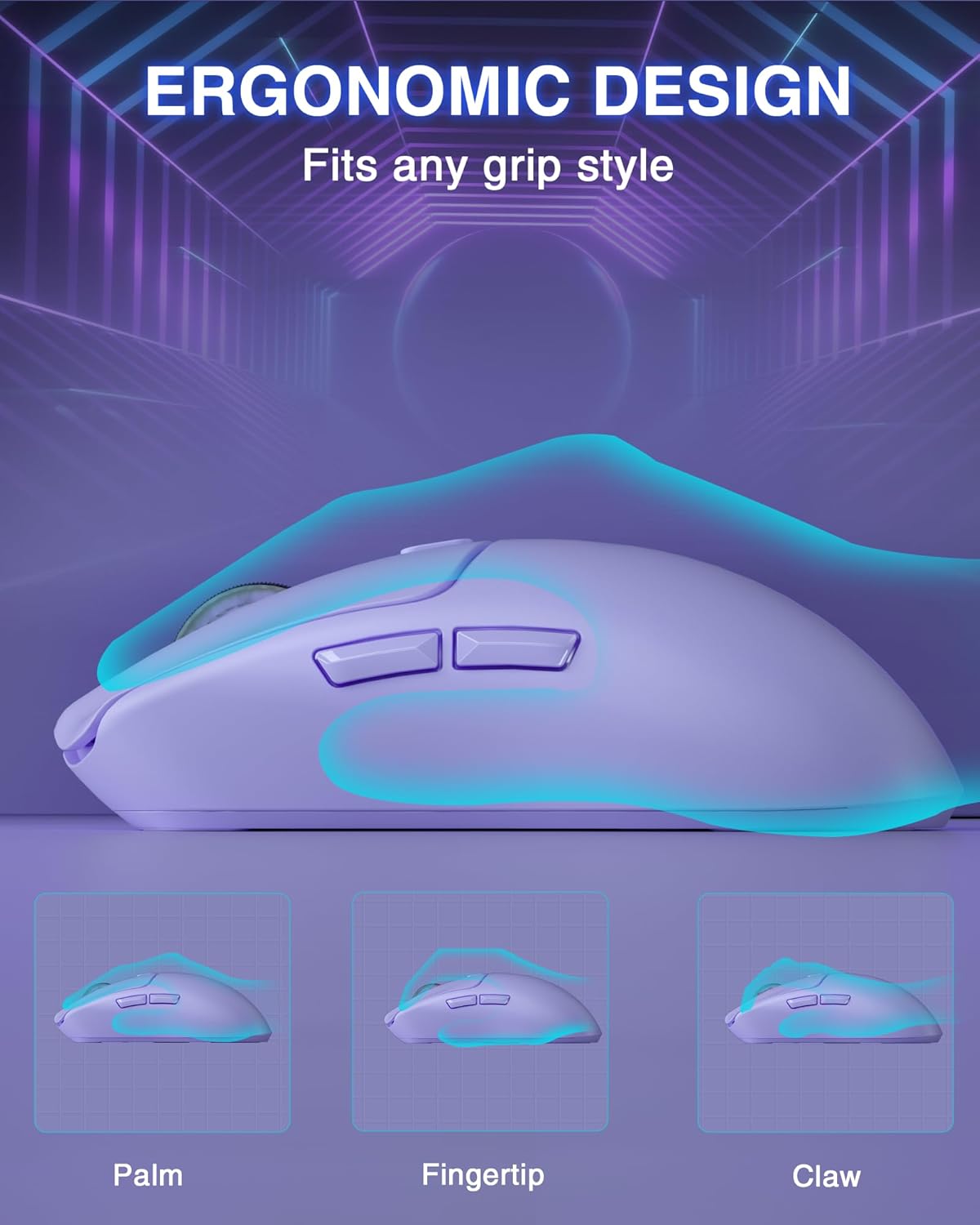 AULA SC580 Kabellose Gaming-Maus, 2,4 GHz/USB-C/BT Kabellose Gaming-Maus, 12000 DPI, 6 programmierbare Tasten, kabellose Maus für PC/Mac-Gamer (lila) – Bild 7