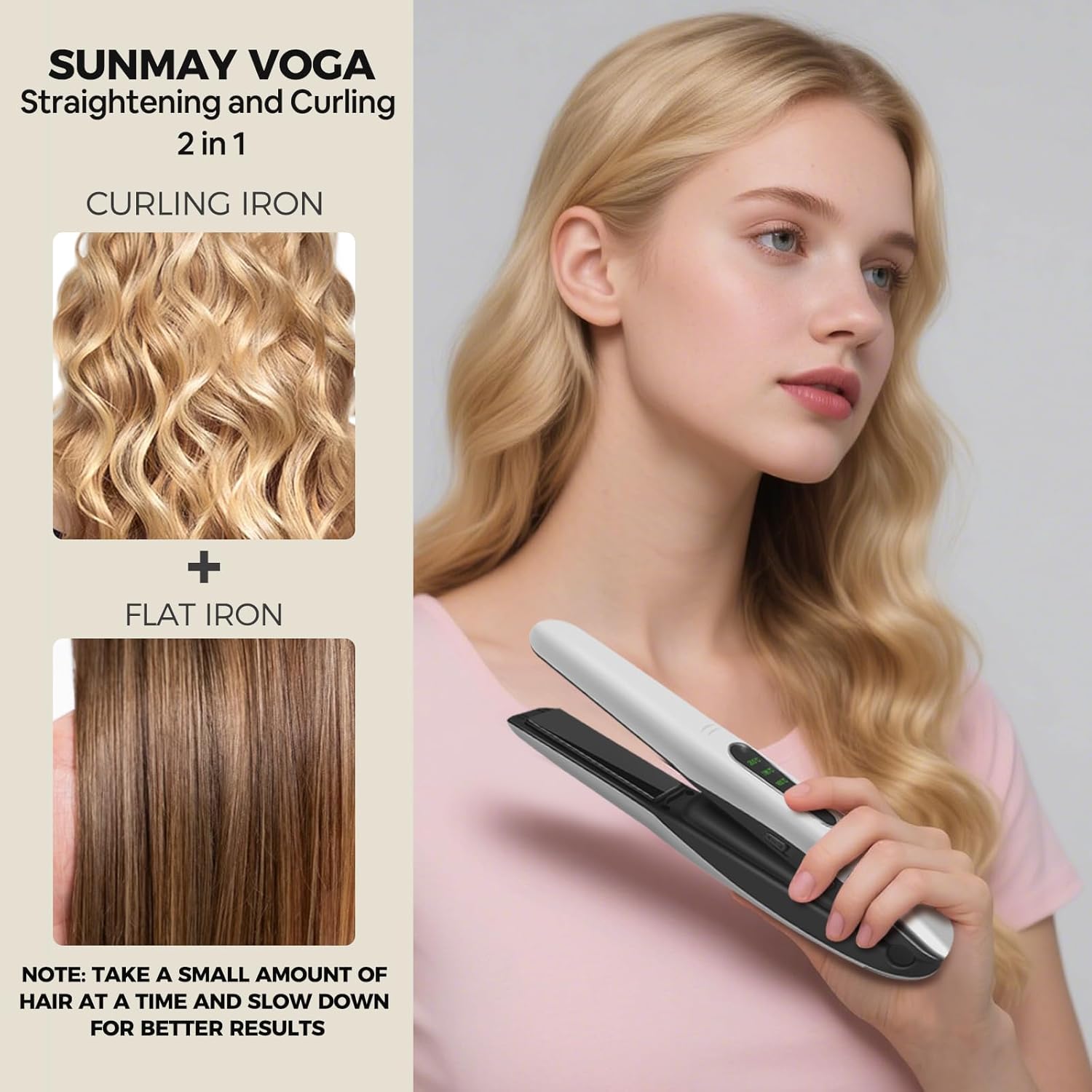 SUNMAY Voga Kabelloser Haarglätter, Titan-Glätteisen, Locken und Glätten 2 in 1, tragbarer Akku-Haarglätter, kabelloser Haarglätter, Mini-Reiseglätter, 3 einstellbare Temperaturen, 5000-mAh-Akku – Bild 4