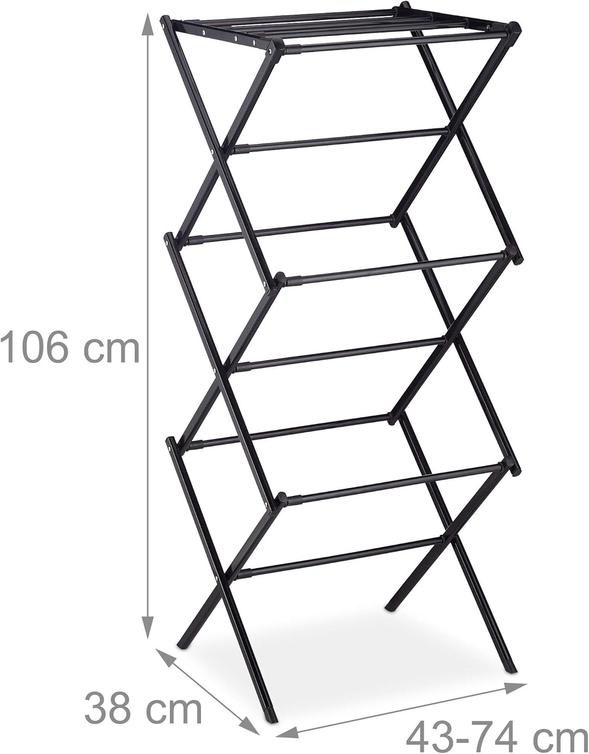 Relaxdays klappbarer ausziehbarer Wäscheständer, 11 Stangen, 6 Etagen, platzsparender Turm-Wäscheständer, Metall – Bild 4