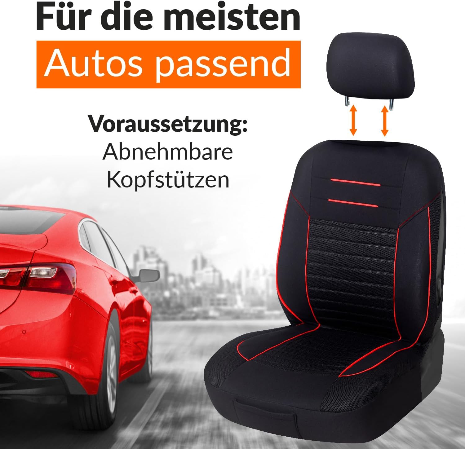 Upgrade4cars Autositzbezüge, Vordersitze, Schwarz, Rot, für Fahrersitz und Beifahrersitz, Universalbezüge – Bild 5