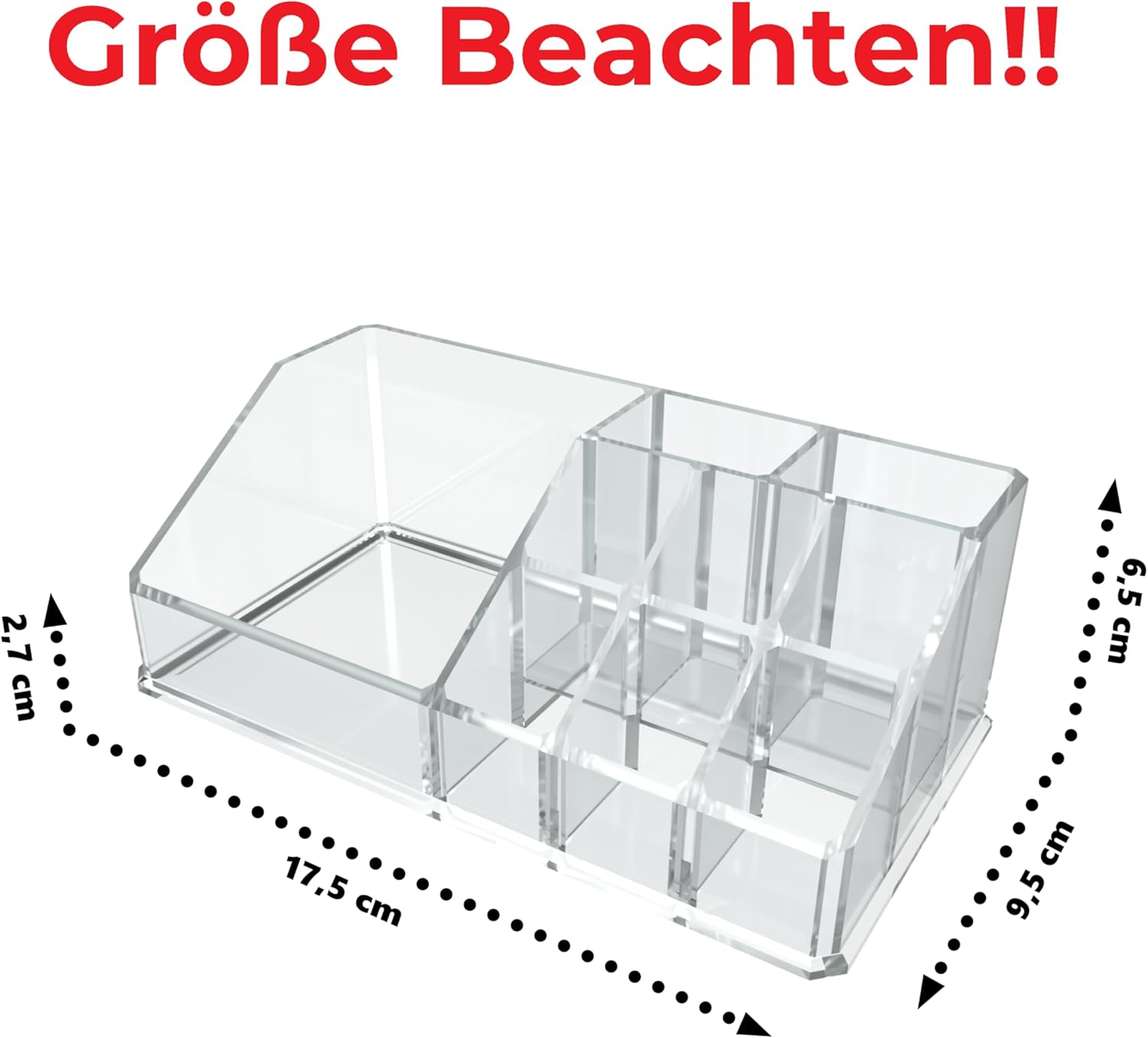 Kosmetik-Organizer / Make-Up-Organizer aus Acryl – kompakt, transparent – 17,5 x 9,5 x 6,6 cm – für Make-up & Kleinteile – Bild 3