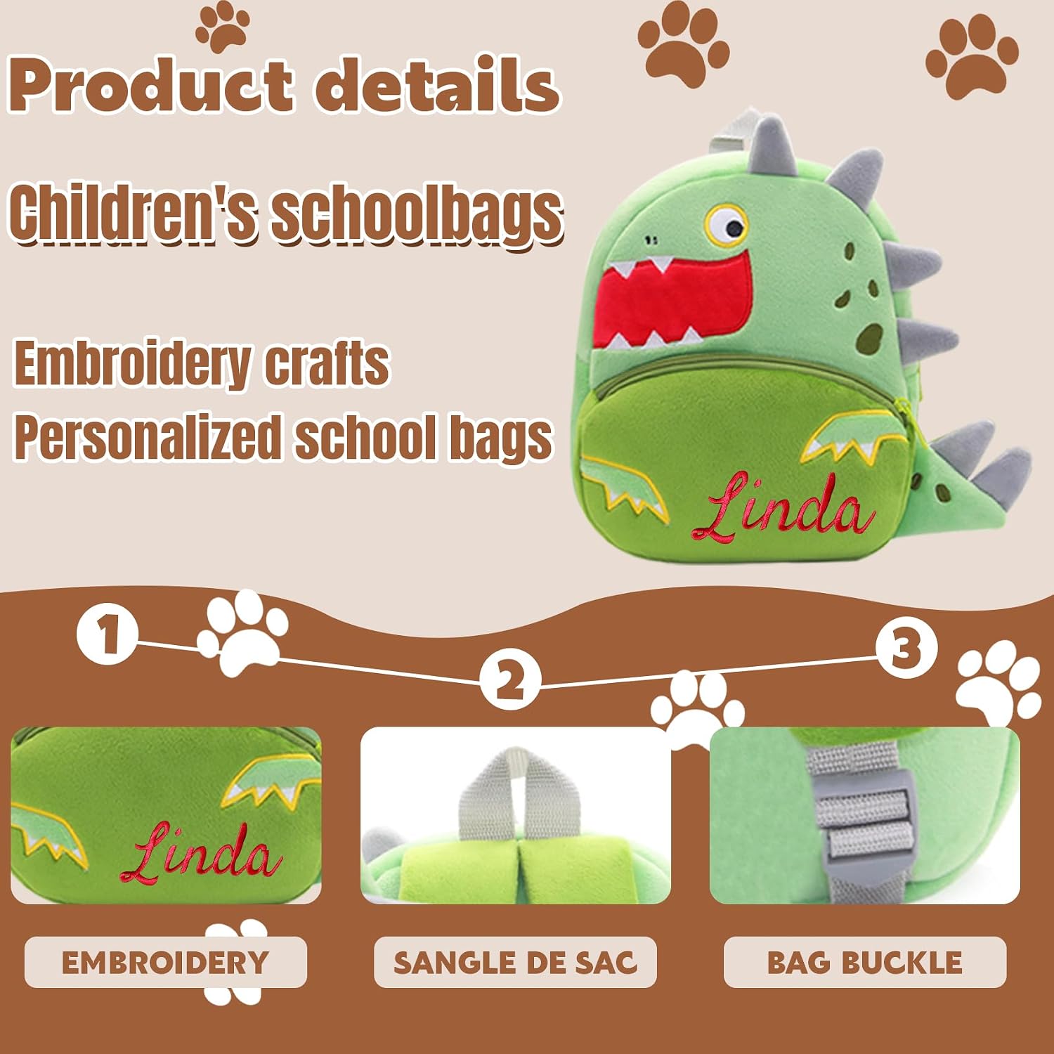 Allgemeiner personalisierter Kinderrucksack, gestickter Name, geeigneter Kinderrucksack für Mädchen, Jungen, geeignet für Kindergarten, Kindergarten und Schule, personalisierte Geschenke für den Schulanfang – Bild 2