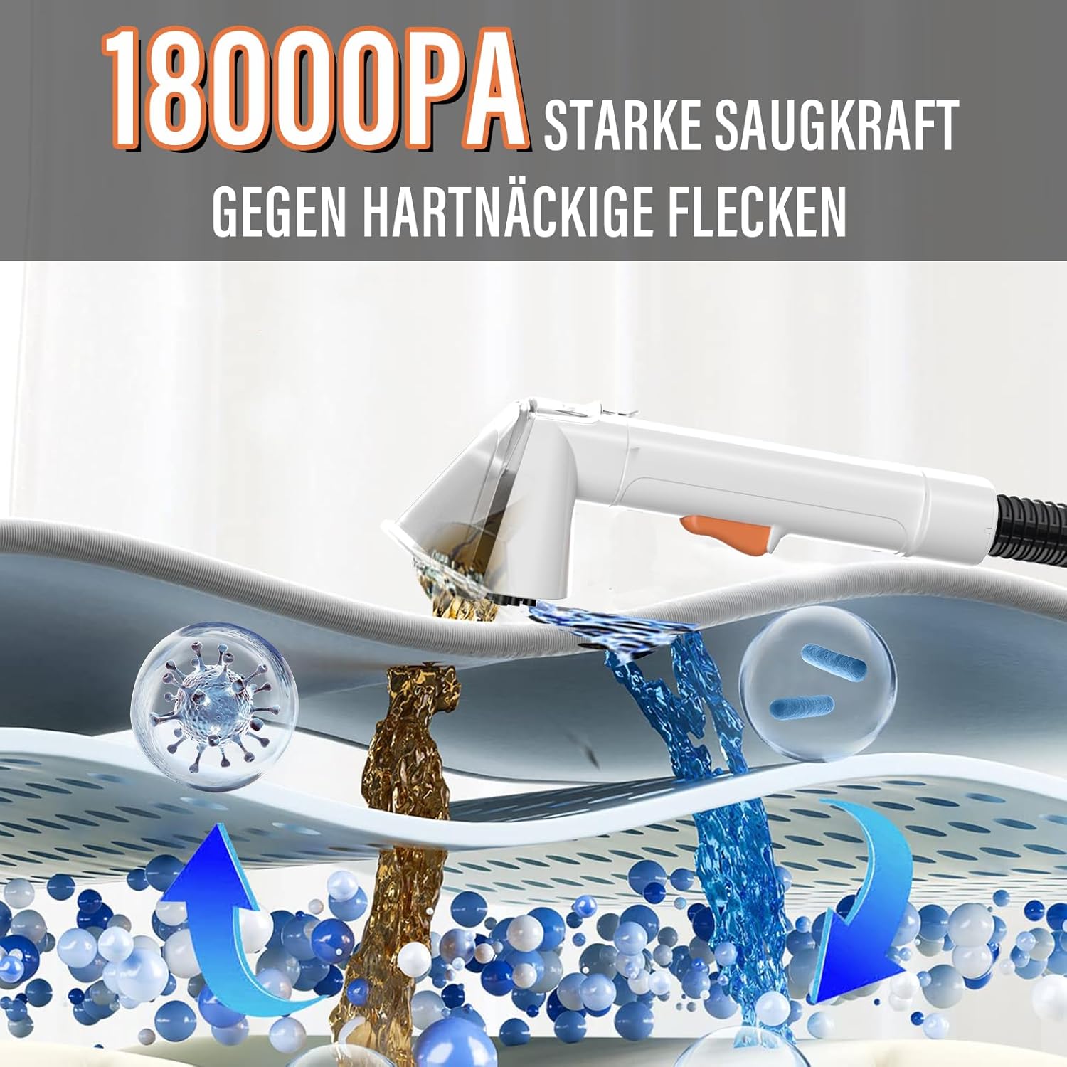 STARRYBOT Tragbare Teppich- und Polsterreinigungsmaschine für Haustiere, 15 Kpa starke Saugkraft, Fleckenentferner für Sofa, Teppich, Auto und Polster, mit 1,8 l Doppeltank (weiß) – Bild 2