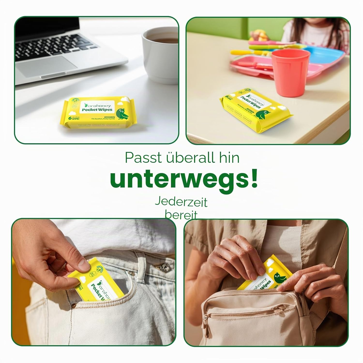 Mini-Feuchttücher für die Reise – Baby-Feuchttücher in Reisegröße, 99 % Wasser, parfümfrei und hypoallergen, für empfindliche Haut, Tücher für Hände und Gesicht für unterwegs – 8er-Pack (48 Stück) – Bild 2