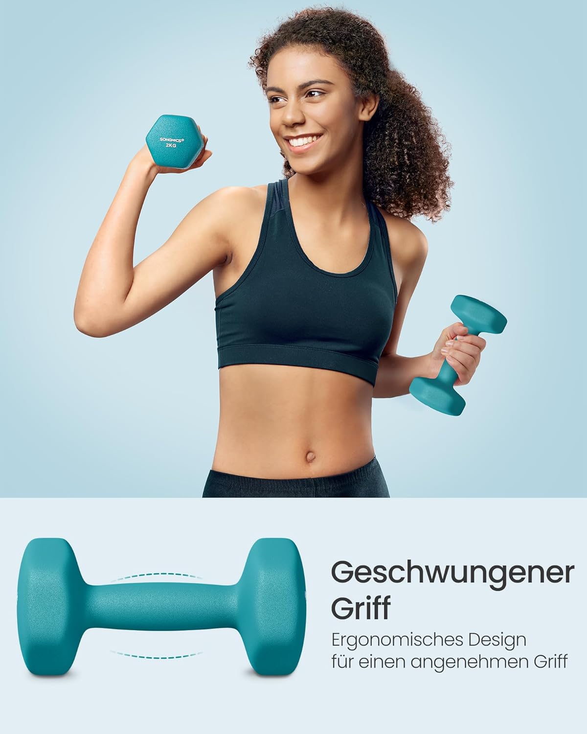 SONGMICS Hantel-Set, 3 Paar, 1kg-3kg, 9kg oder 12kg, Aufbewahrung, Fitnessstudio, Krafttraining, rutschfeste Neopren-Beschichtung – Bild 3