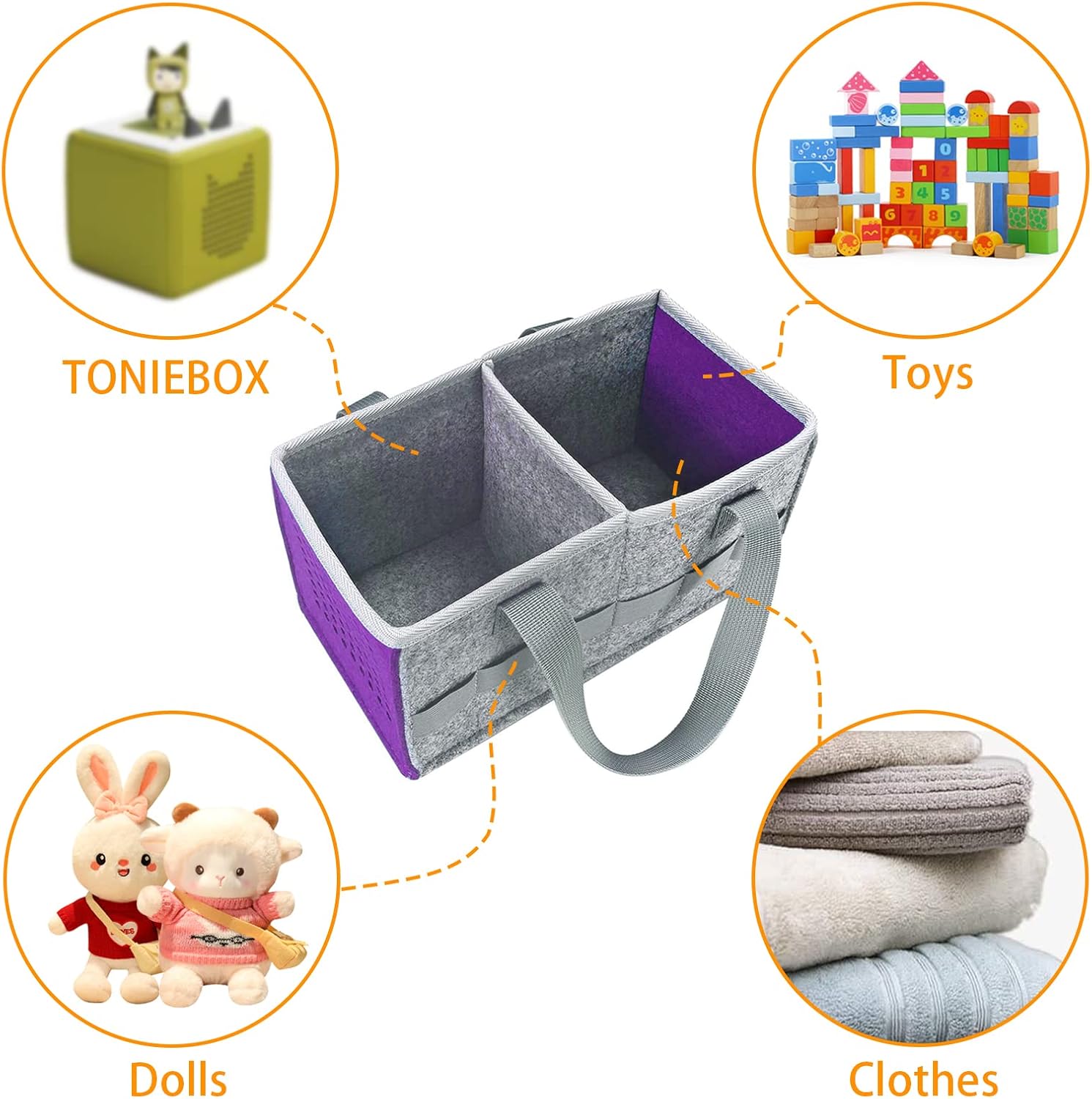 Filz Organizer Tasche für Toniebox Starter Kit und Zubehör, Reise Tonies Tragetasche mit Griff für Toniebox & Zubehör (Lila) – Bild 4