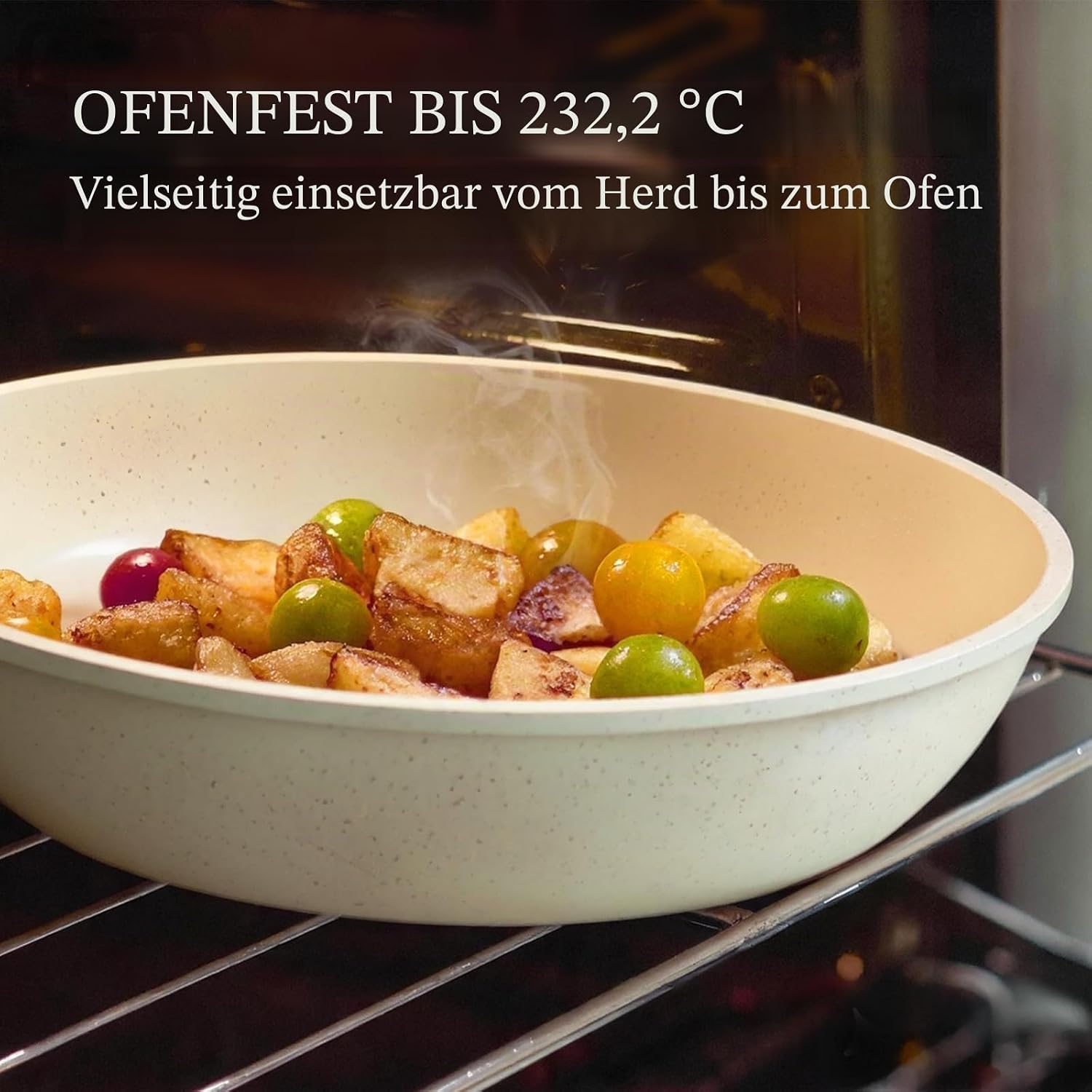 Keramik-Pfannenset mit abnehmbarem Griff, Induktion, 8-teilige Topfsets, platzsparendes Kochgeschirr, Bratpfannen, ofen- und spülmaschinenfest, PFAS/PFOA-frei, Cremeweiß – Bild 6