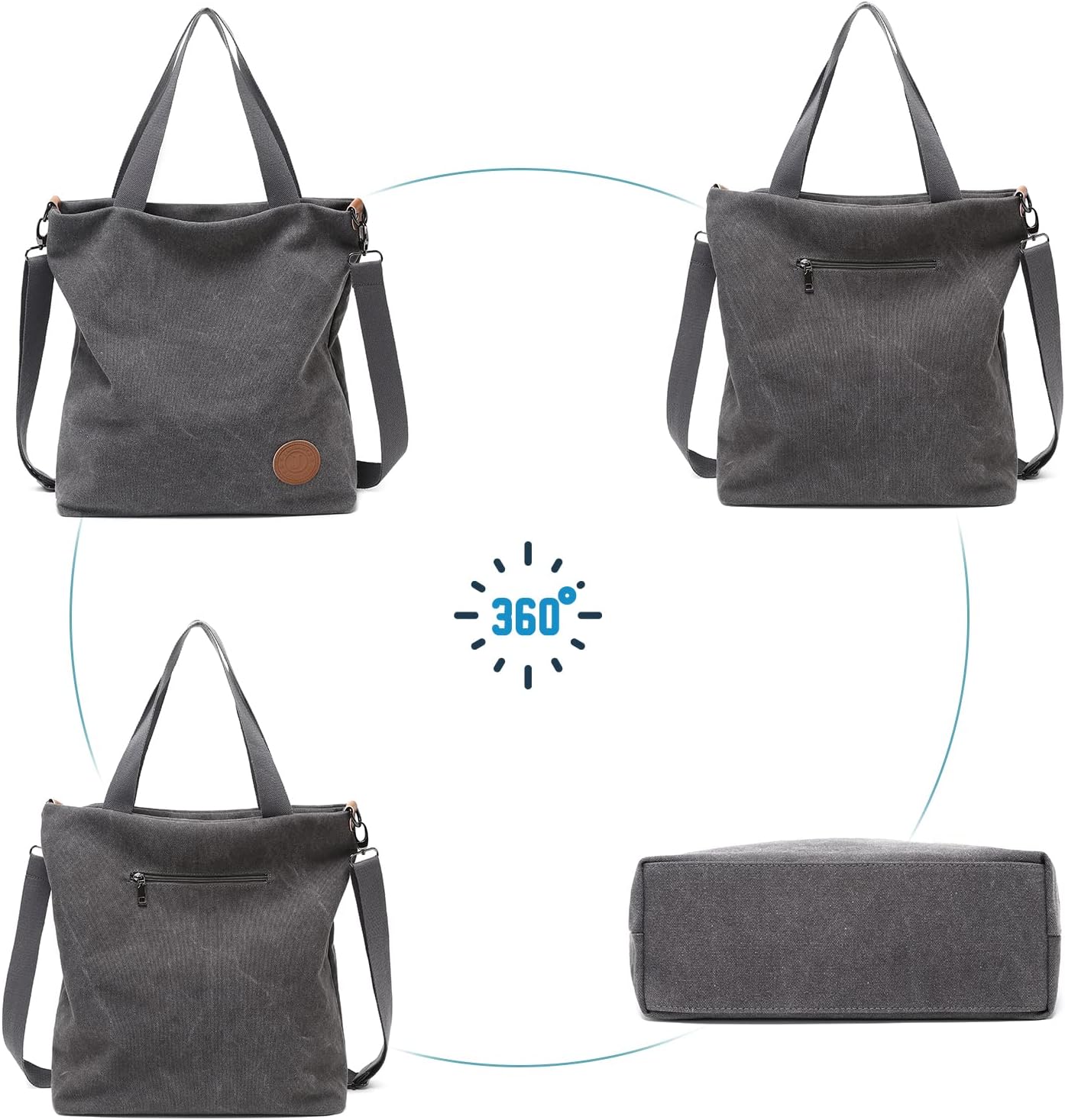Janben Damen-Handtasche aus Segeltuch, Umhängetasche, lässige multifunktionale Umhängetasche, groß für Arbeit/Schule/Shopper, lässig, täglicher Gebrauch, Schwarz – Bild 6