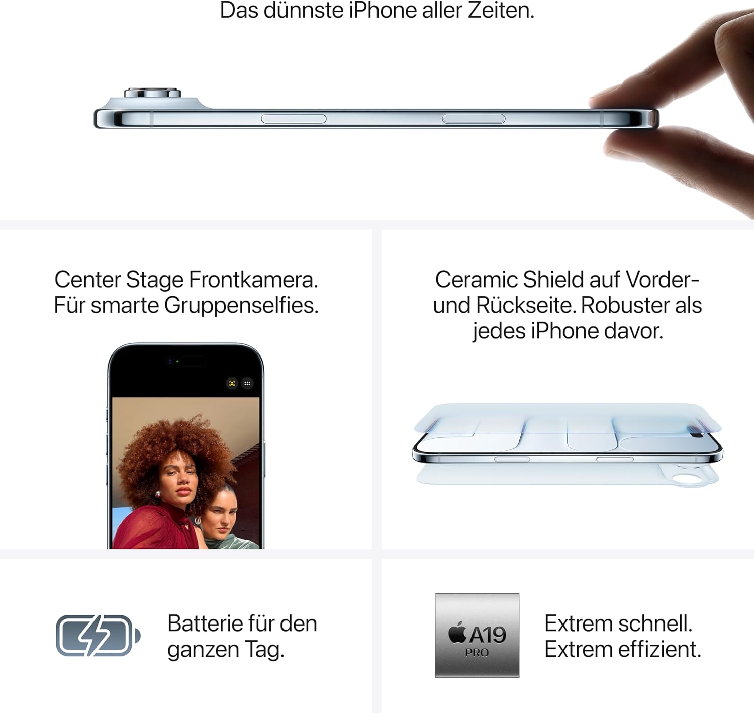 Apple iPhone Air 256 GB: Dünnstes iPhone aller Zeiten, 6,5-Zoll-Display mit ProMotion bis zu 120 Hz, starker A19 Pro-Chip, zentrale Frontkamera, Akku für den ganzen Tag, eSim; Weltraumschwarz – Bild 4