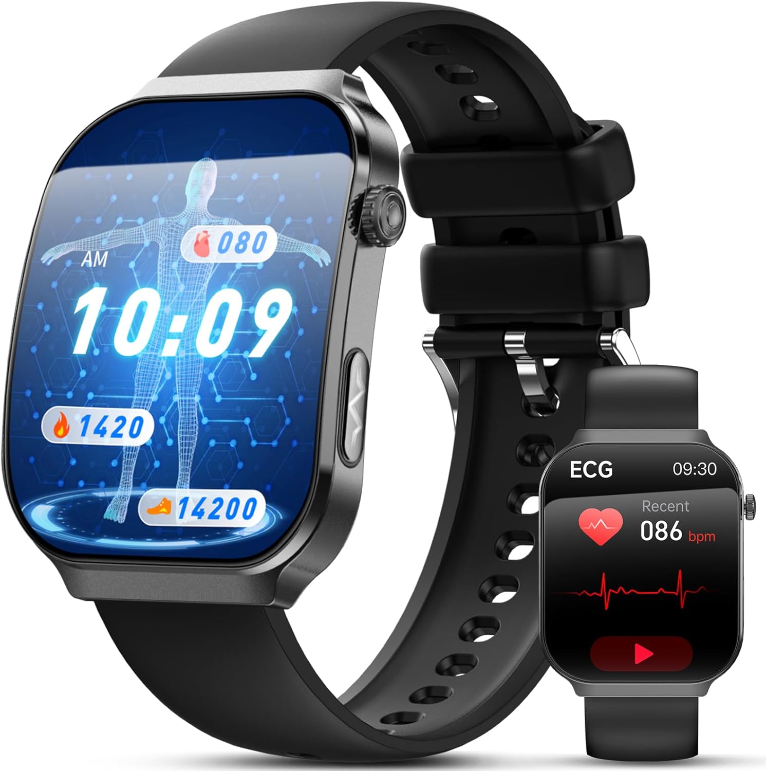 2026 Herren-Smartwatch mit EKG + HRV/BMI/Mikro-Gesundheitscheck/Harnsäure, 2,2-Zoll-Upgrade 3D-gebogenes Display-Gesundheitsuhr mit 24-Stunden-Herzfrequenz-Blutdruck-Körpertemperatur-Schlafmonitor für Android/iOS