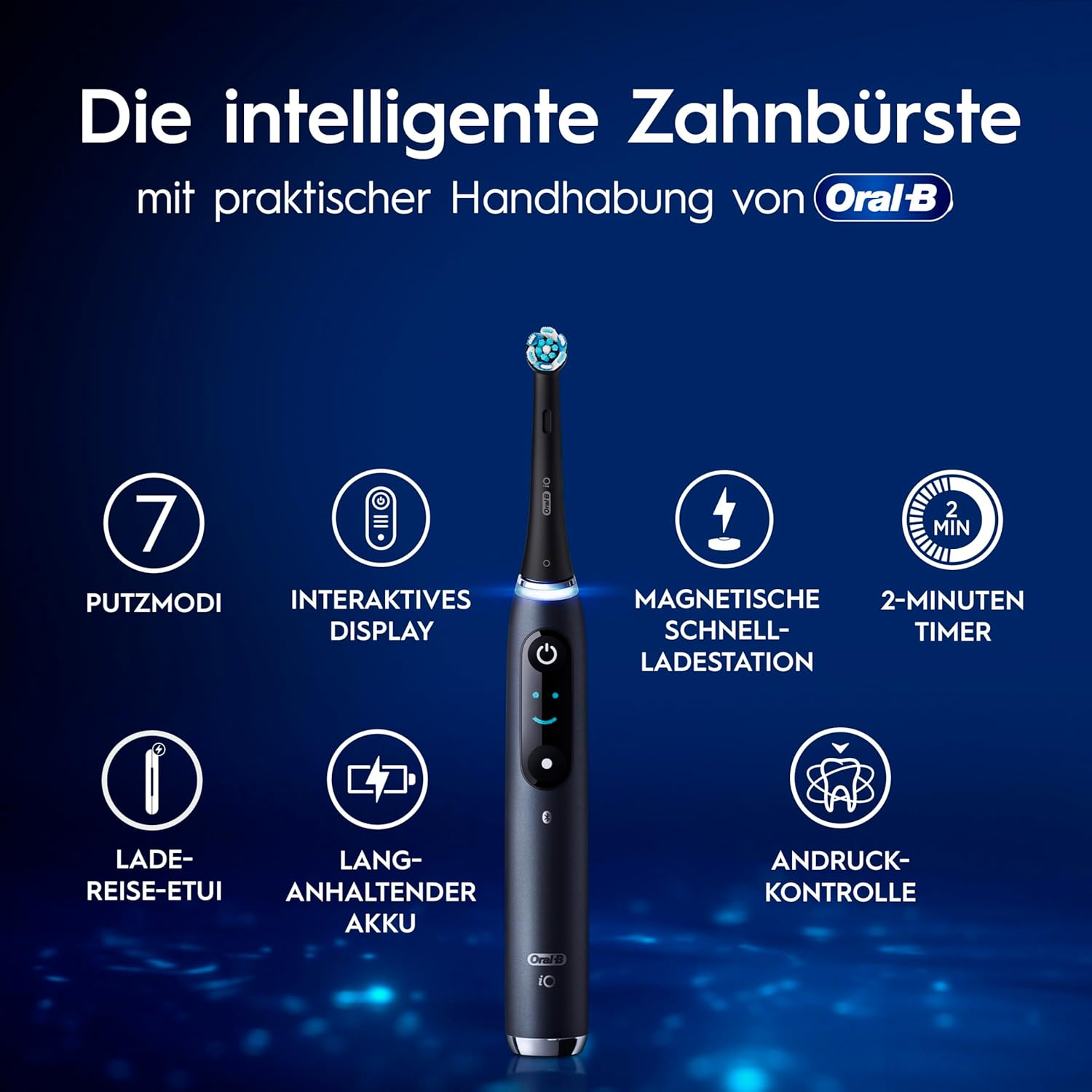 Oral-B iO Series 9 Elektrische Zahnbürste, Doppelpack – Elektrische Zahnbürste, inklusive 3 Ersatz-Zahnbürstenköpfen – 7 Modi für die Zahnpflege, Chip-Testsieger (11/25), entworfen von Braun, Schwarz und Pink – Bild 4