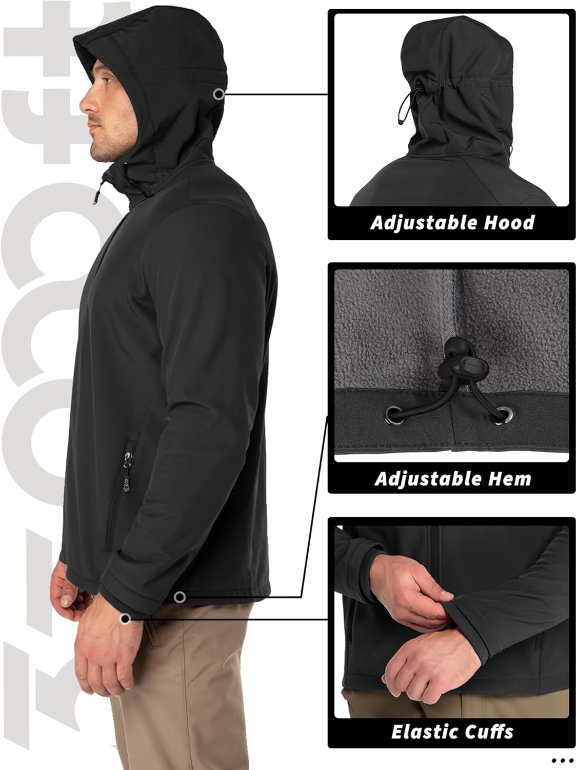 33.000 Fuß wasserdichte, atmungsaktive Softshelljacke für Herren, Übergangsjacke, winddichte Regenjacke, Wanderjacke mit Kapuze – Bild 5