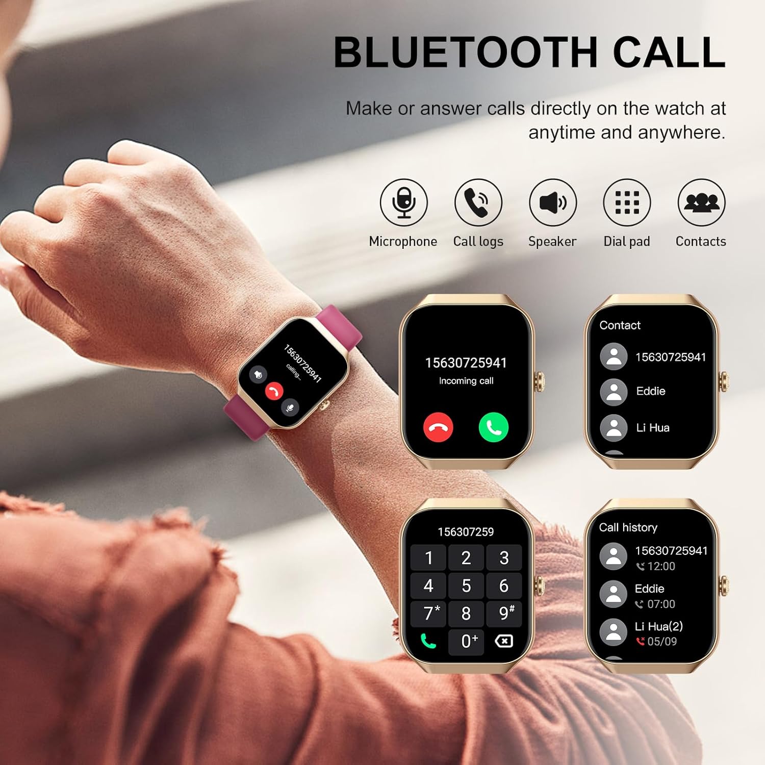Smartwatch Damen Herren mit Telefonfunktion, 1,96 Zoll HD Fitnessuhr mit Herzfrequenz SpO2 Schlafmonitor Schrittzähleruhr IP68 Wasserdicht Smartwatch mit 113+ Sportmodi, Sportuhr für Android iOS – Bild 3