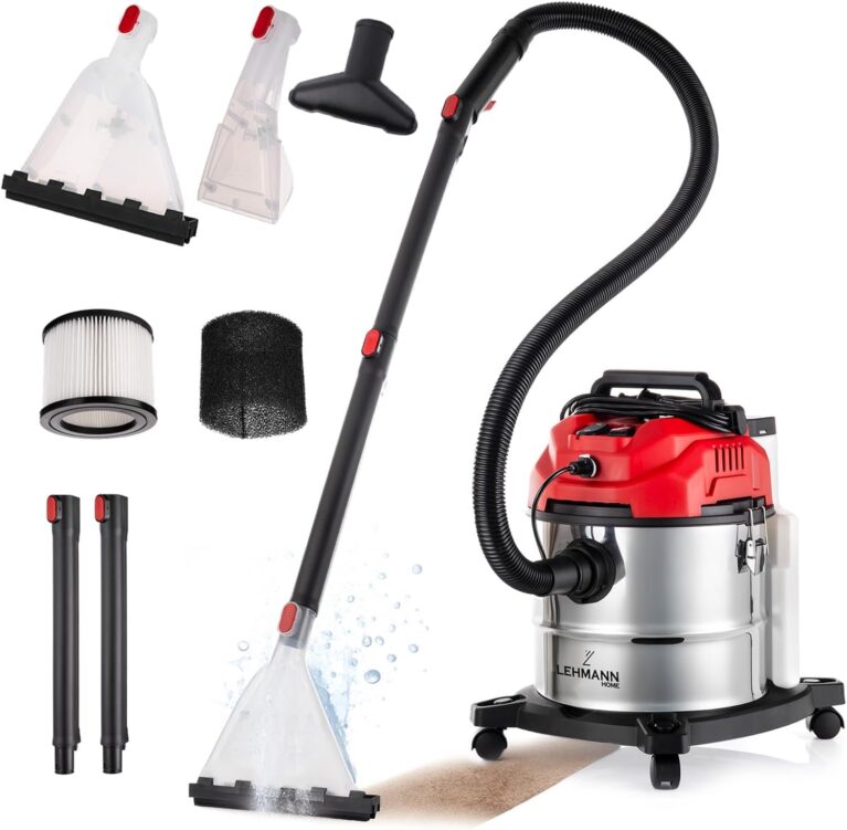 LEHMANN Waschsauger mit 20 L Behälter – 1600 W – Polsterreinigungsgerät mit HEPA-Filter – 4,3 L Reinigungsmitteltank – Teppichreiniger mit Sprühfunktion – Nass-/Trockensauger für Teppich und Polster