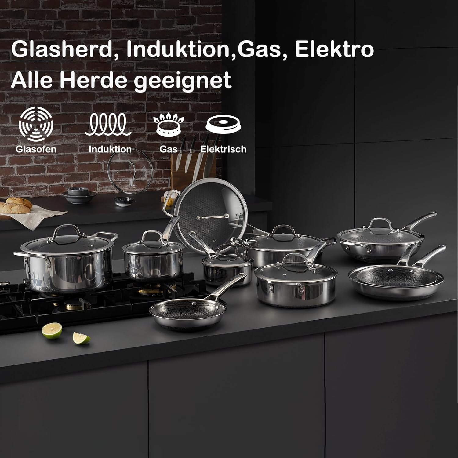SNOWCLAD Pfannen-Set, 3 Stück, 20/24/28 cm, antihaftbeschichtete Wabenpfanne, Edelstahlpfanne, Induktionspfanne, für alle Herdarten geeignet, ofen- und spülmaschinenfest, Pfoa-frei – Bild 4