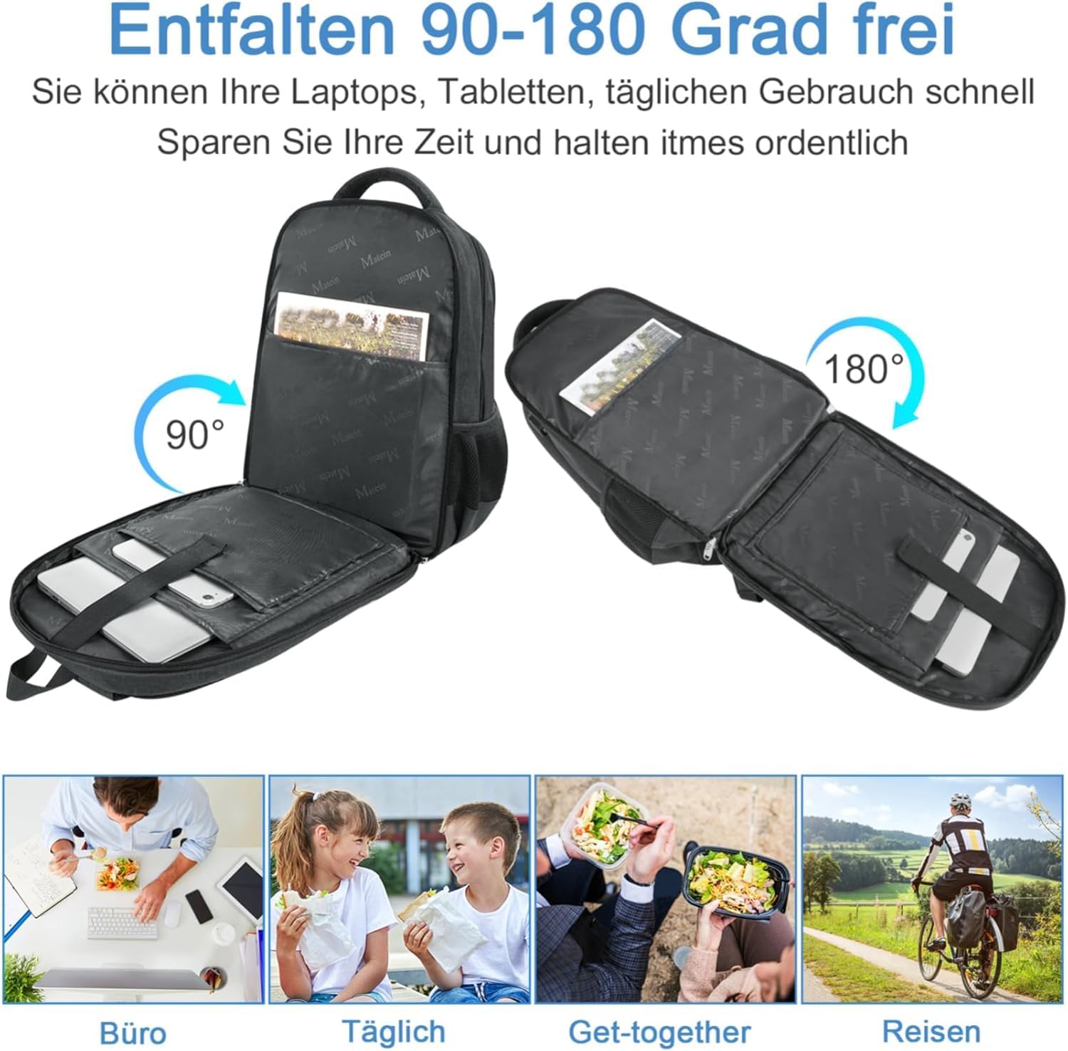 MATEIN Herren Rucksack mit Kühlfach, Großer Laptop-Rucksack 17 Zoll, Arbeitsrucksack, Herren Anti-Diebstahl, TSA-freundlicher Laptop-Rucksack, Wasserdichter Schulrucksack für Teenager, Arbeit, Business, Schwarz – Bild 5
