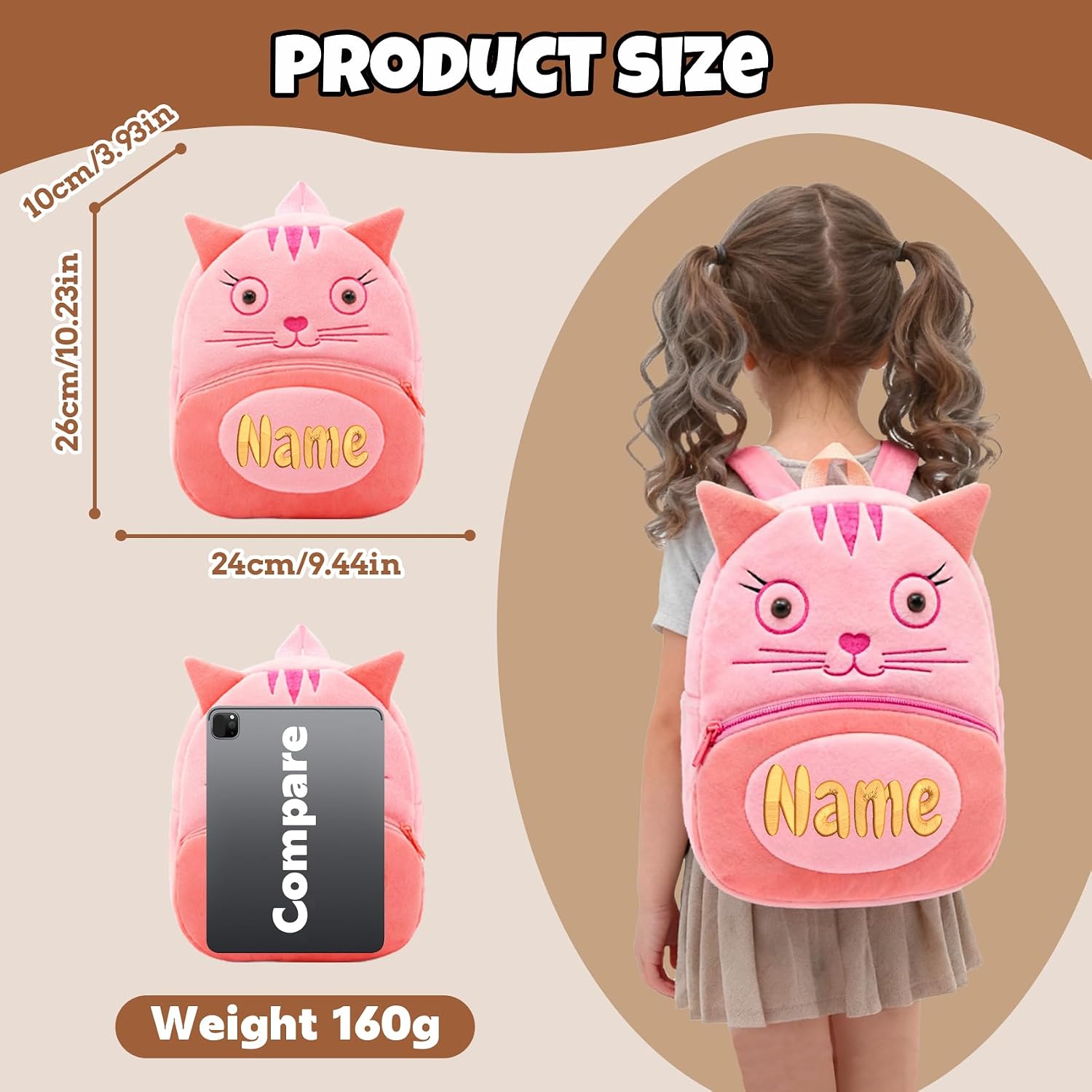 Allgemeiner personalisierter Kinderrucksack, gestickter Name, geeigneter Kinderrucksack für Mädchen, Jungen, geeignet für Kindergarten, Kindergarten und Schule, personalisierte Geschenke für den Schulanfang – Bild 3