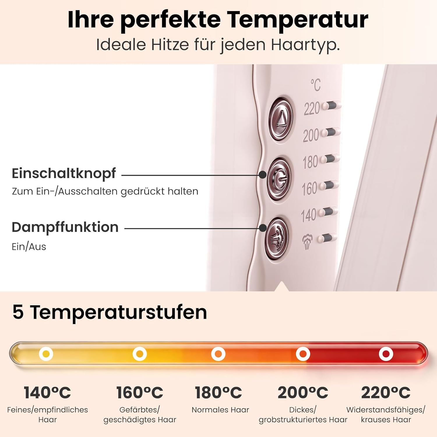 Dampfglätter mit Infrarot und Keramik – 38 mm breite Platten für langes, dickes Haar – reduziert Haarschäden, für gesunden Glanz (140–220 °C, automatische Abschaltung) – Bild 4