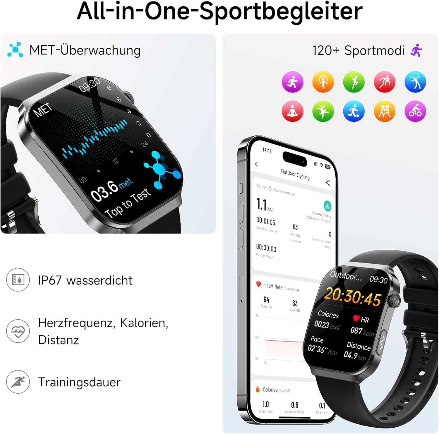 2026 Herren-Smartwatch mit EKG + HRV/BMI/Mikro-Gesundheitscheck/Harnsäure, 2,2-Zoll-Upgrade 3D-gebogenes Display-Gesundheitsuhr mit 24-Stunden-Herzfrequenz-Blutdruck-Körpertemperatur-Schlafmonitor für Android/iOS – Bild 6