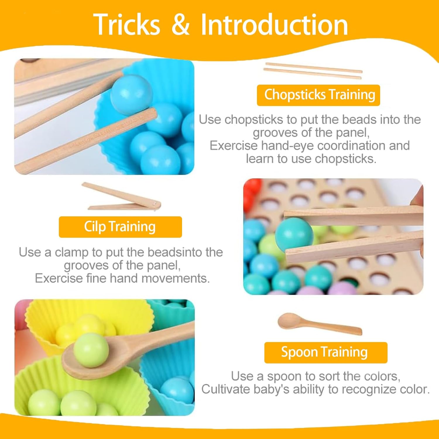 Holz-Montessori-Spielzeug, Clip-Perlen-Puzzle-Brettspiele, Regenbogen-Perlenspiel, Mathe-Lernspielzeug, Holz-Pädagogisches Steckspiel, Kinder-Vorschulfarben, Sortierer, Stapelspielzeug für 3 4 5 6 Jahre – Bild 3