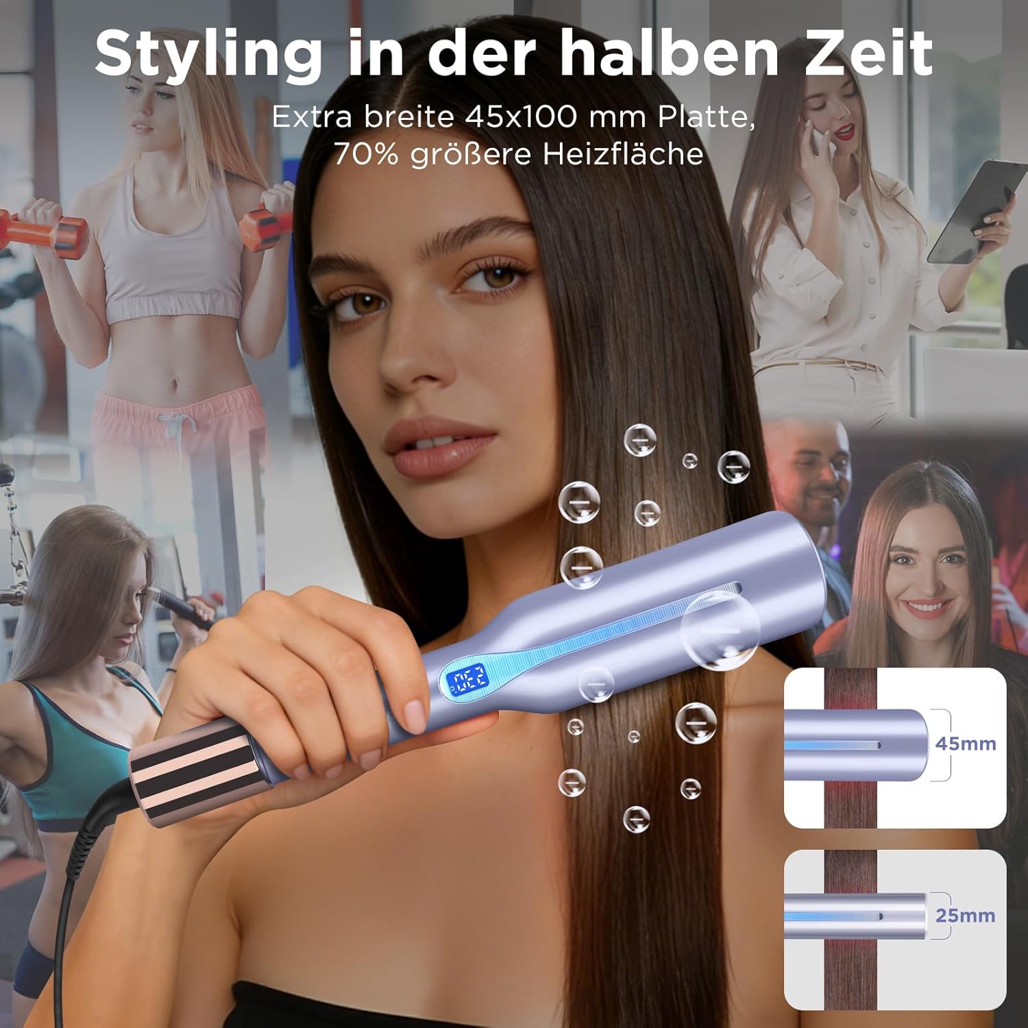 Infrarot-Ionen-Haarglätter mit breiten 45-mm-Stylingplatten, PARWIN PRO BEAUTY Professionelles Glätteisen für dickes, krauses, lockiges und langes Haar, Infrarot- und Ionentherapie, 14 Temperaturstufen, Lila – Bild 3