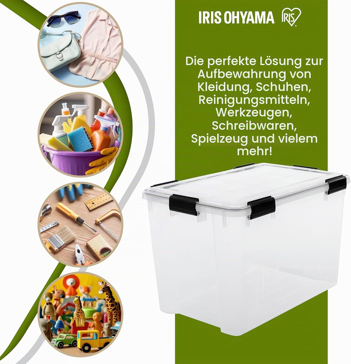 Iris Ohyama WSB-70 Luftdichte Aufbewahrungsboxen aus Kunststoff mit Deckel, 70L, transparent, hermetischer wasserdichter Verschluss, robuste Schnappverschlüsse, stapelbar, Staubschutz, BPA-frei, – Bild 5