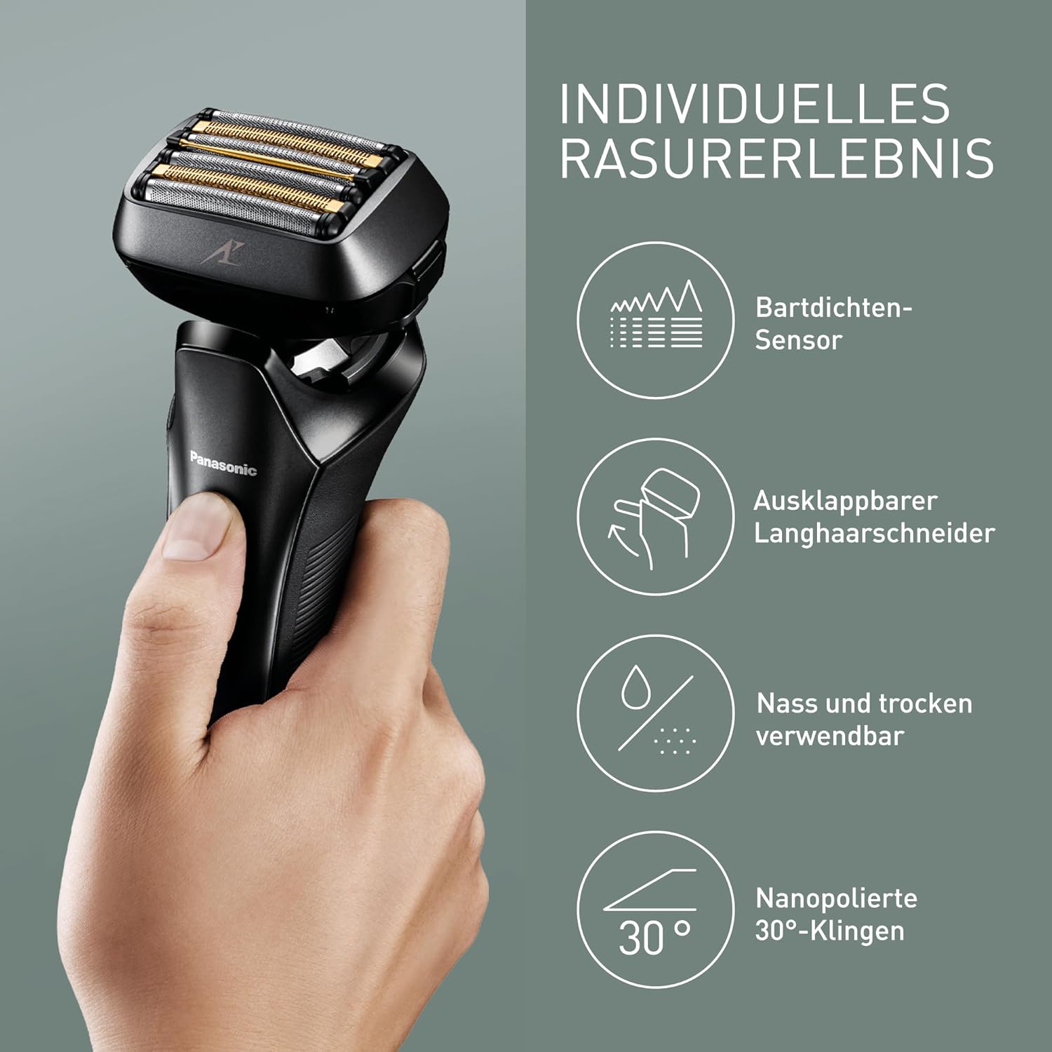 Panasonic ES-LS6A-K803 Nass- und Trockenrasierer mit 6 Klingen für Männer, kabelloser Premium-Rasierer, reaktionsfähiger Bartsensor, japanische Stahlklingen, Multi-Flex-22D-Kopf, mattschwarz – Bild 5