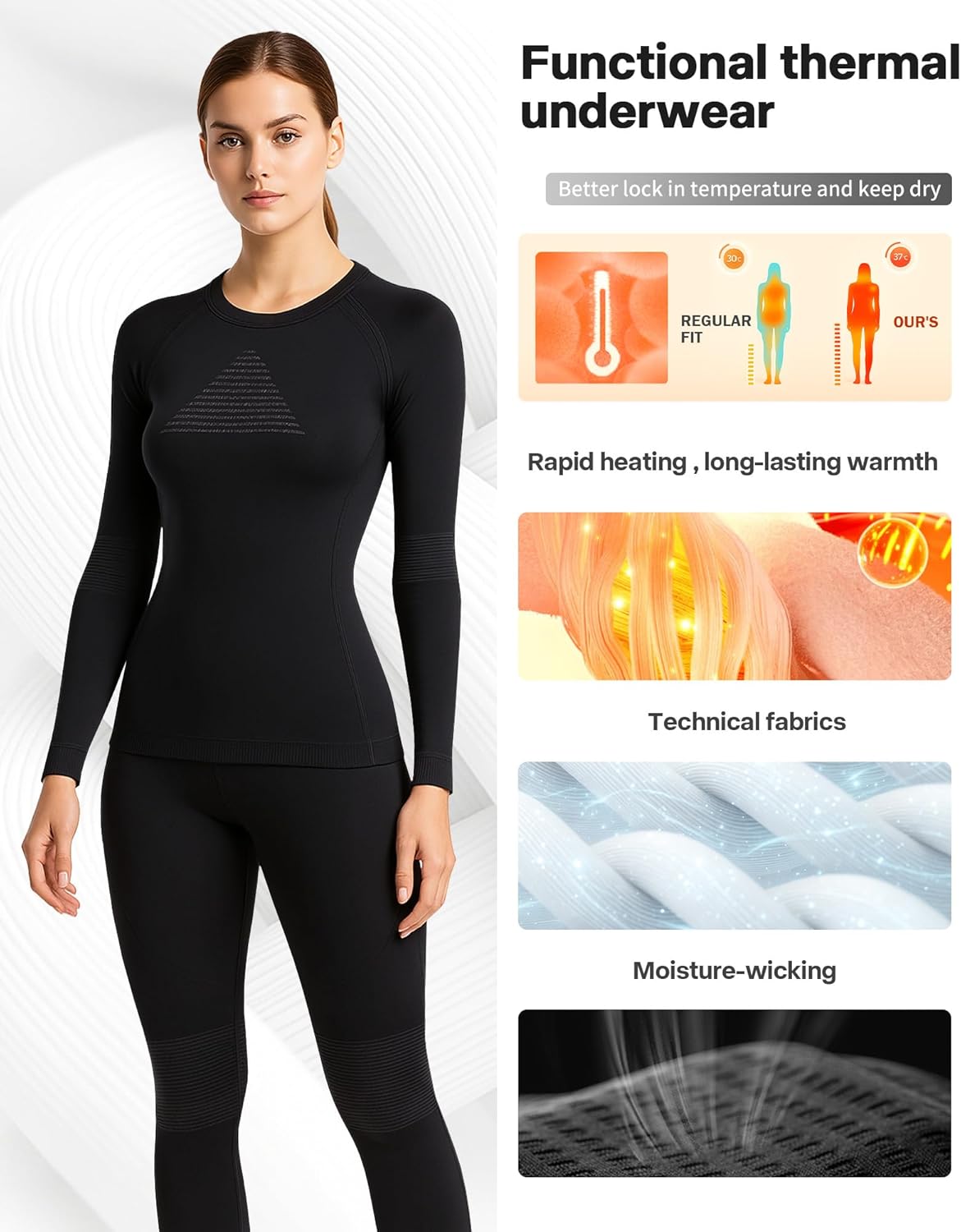EIISSION Thermounterwäsche Damen Skiunterwäsche Set Winter Funktionsunterwäsche Thermo Unterwäsche Ski Extra Warm Thermowäsche Atmungsaktiv mit Thermounterhemd Thermounterhose Wintersport – Bild 2