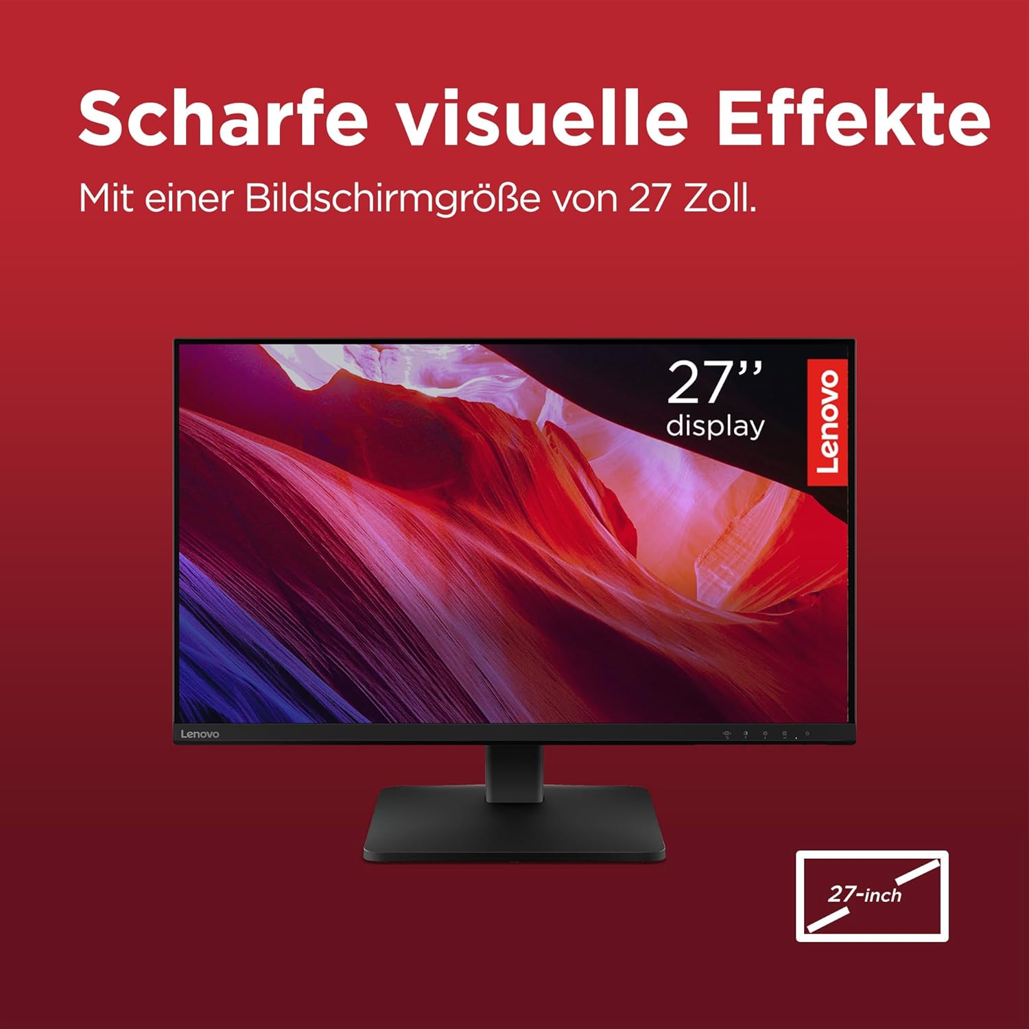 Lenovo L27qe | 27-Zoll-QHD-WLED-Monitor | 2560 x 1440 | 16:9 | 100 Hz | 4 ms Reaktionszeit | IPS-Panel | HDMI | DisplayPort | TÜV Augenschutz | Blendfrei | Rabenschwarz | 4,5 kg – Bild 4