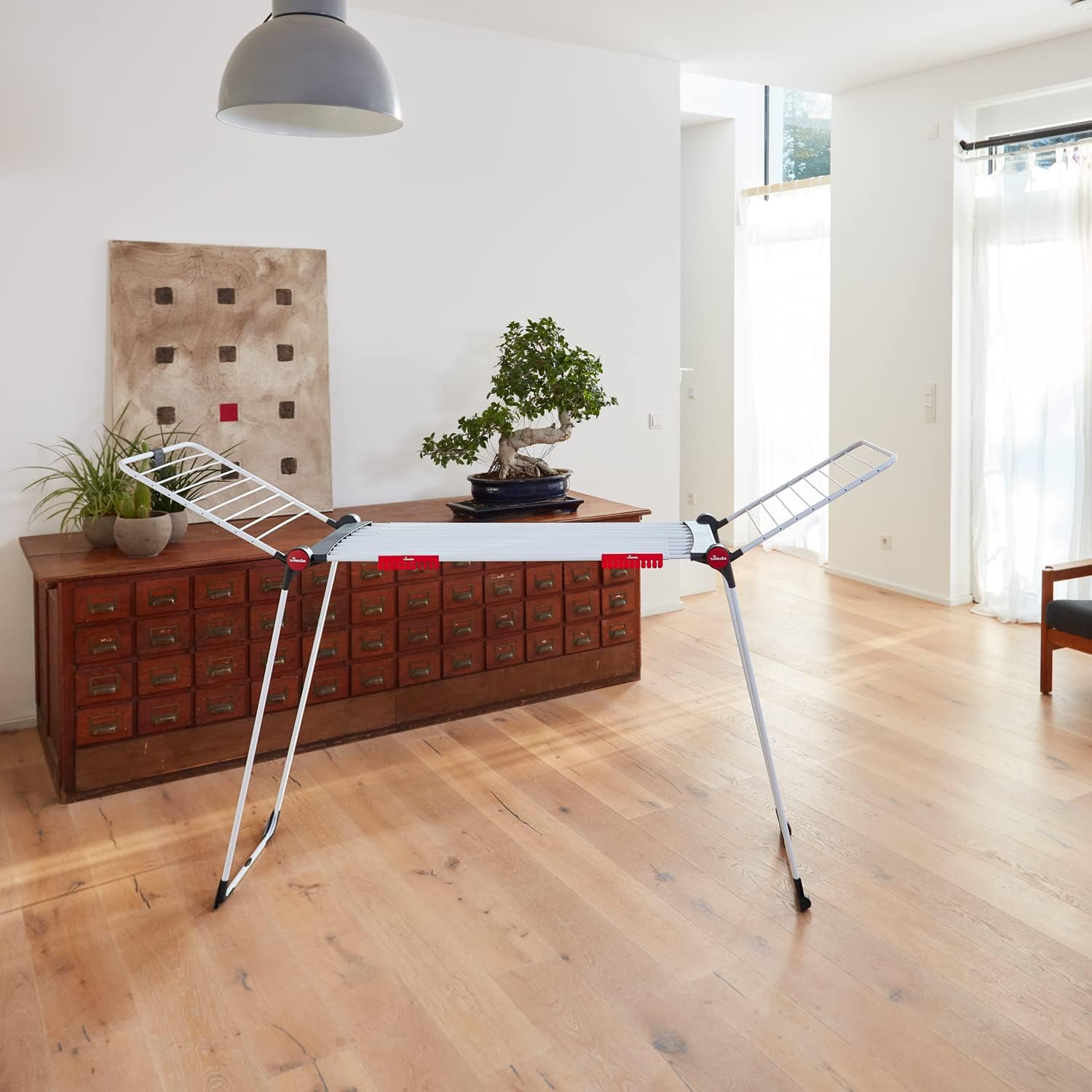 Vileda Infinity Flex Plus Wäscheständer, ausziehbarer & stabiler Flügeltrockner mit 30 m XXL-Leinen, für den Innen- und Außenbereich, platzsparend & faltbar, 2 m Länge, hohe Flügel, Komfortpaket – Bild 2