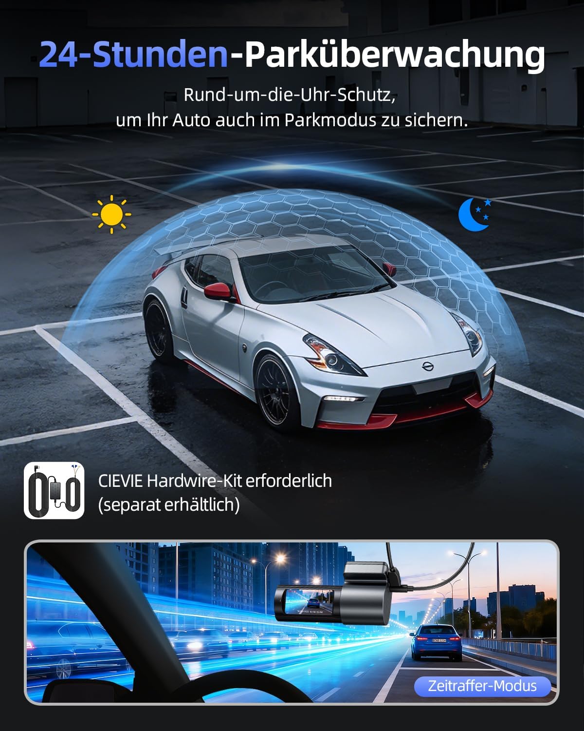 Dashcam Auto Vorne Hinten 4K + 1080P, 5,8GHz WLAN Dashcam mit 170° Weitwinkel, Dashcam mit 64GB SD Karte, G-Sensor & 24h Parküberwachung, Mini Dashcam Auto mit Nachtsicht und 1,5 Zoll Display – Bild 7