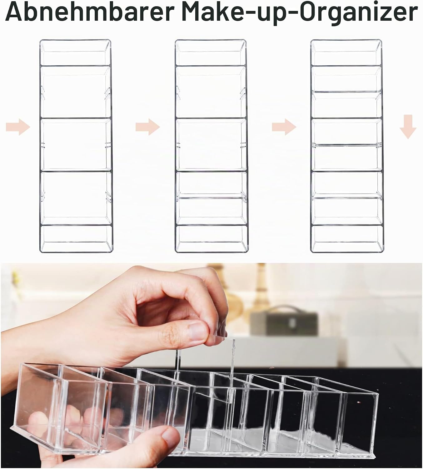 Abnehmbarer Kosmetik-Organizer, 8 Fächer, Make-up-Organizer, Acryl-Aufbewahrungsboxen, Schmuck-Display-Boxen, transparente Schubladen für Kommode, Waschtisch, Badezimmer, Küche – Bild 3