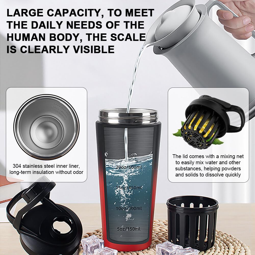 Shaker Proteinshaker mit Sieb, doppelwandiger Edelstahl, vakuumisoliert, BPA-frei und langlebig, 100 % auslaufsicher, 750 ml – Bild 5