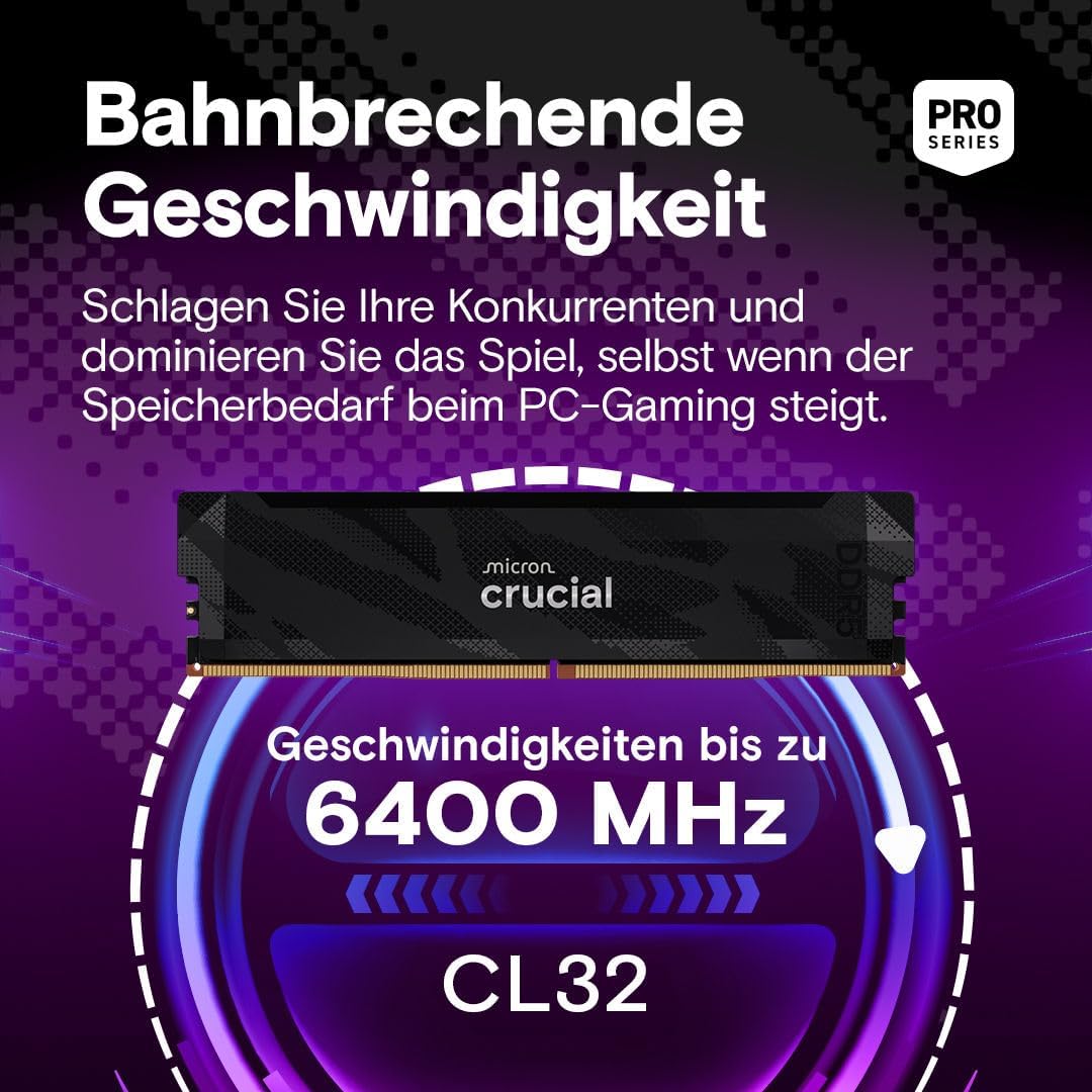 Crucial Pro DDR5 RAM 32 GB Kit (2 x 16 GB) 6400 MHz CL32, Gaming-PC-Speicher, Intel XMP 3.0 / AMD Expo, Schwarz – CP2K16G64C32U5B – Bild 2