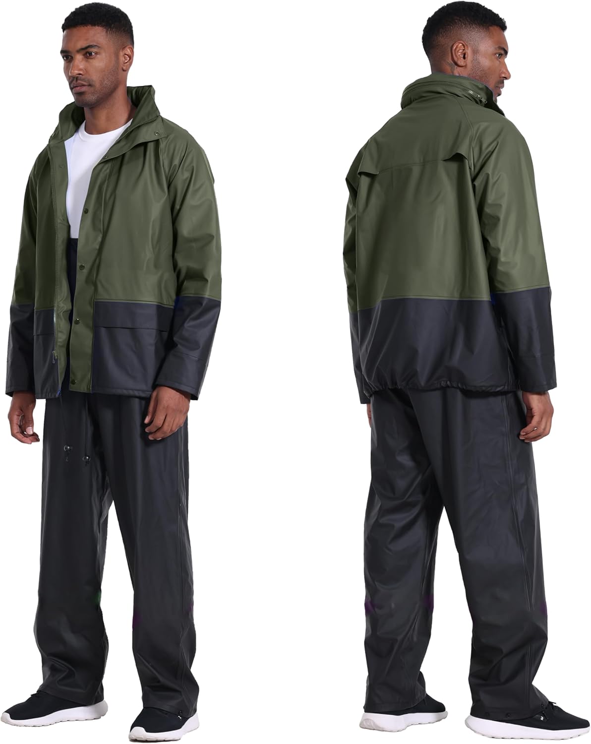 Wasserdichter Regenanzug für Herren – Regenjacke & Regenlatzhose mit abnehmbarer Kapuze, robuste PU-Arbeitskleidung für Bau, Industrie, Angeln – Bild 2