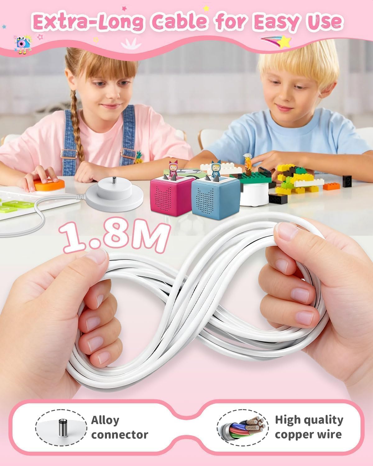 9 V Ladekabel für Toniebox, Ladestation kompatibel mit Tonie Box Audio Player, sechsschichtiger Sicherheitsschutz, 1,8 m Kabel, kann das Original-Toniebox-Ladegerät ersetzen, mit Bas – Bild 4