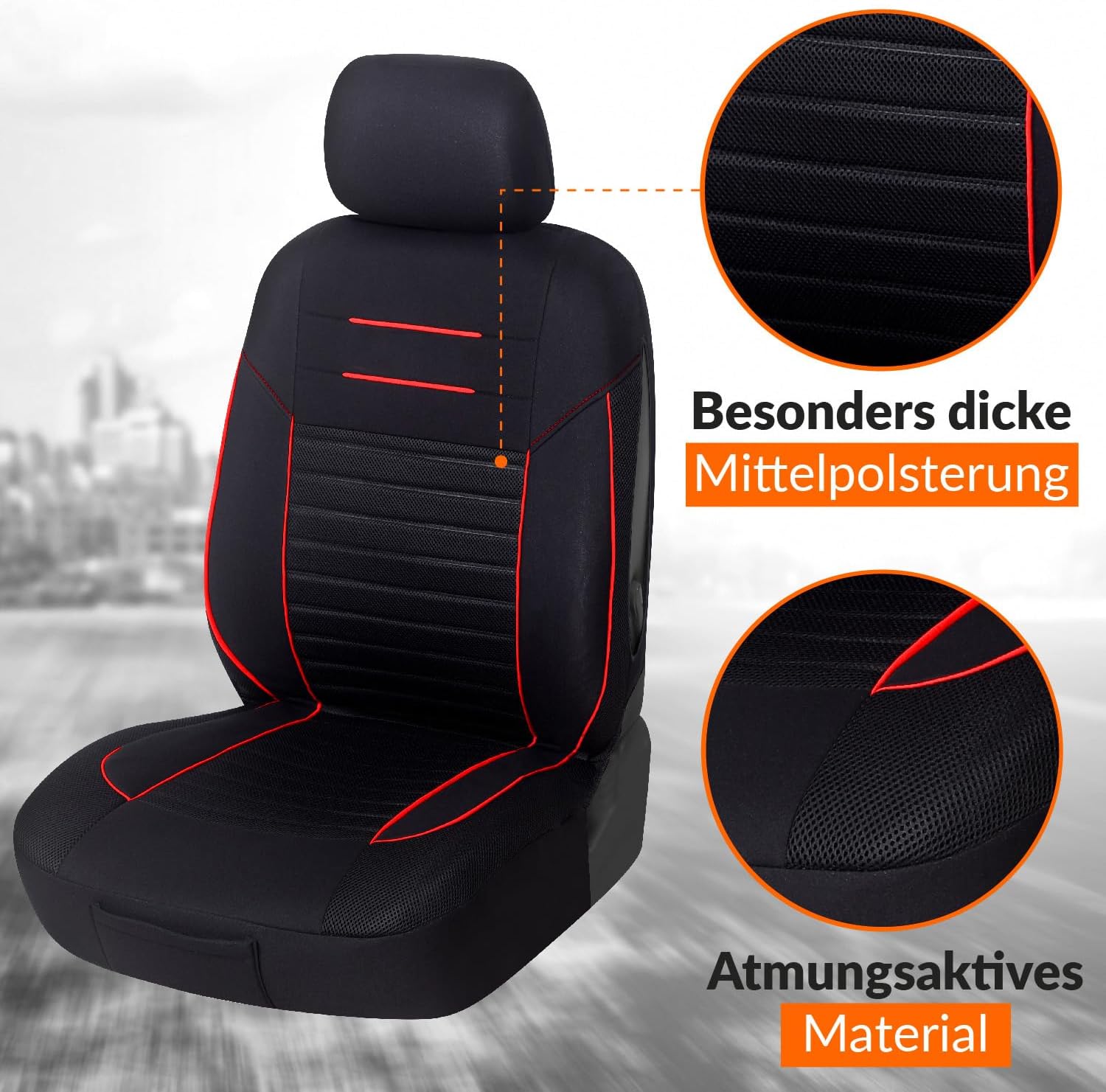 Upgrade4cars Autositzbezüge, Vordersitze, Schwarz, Rot, für Fahrersitz und Beifahrersitz, Universalbezüge – Bild 3